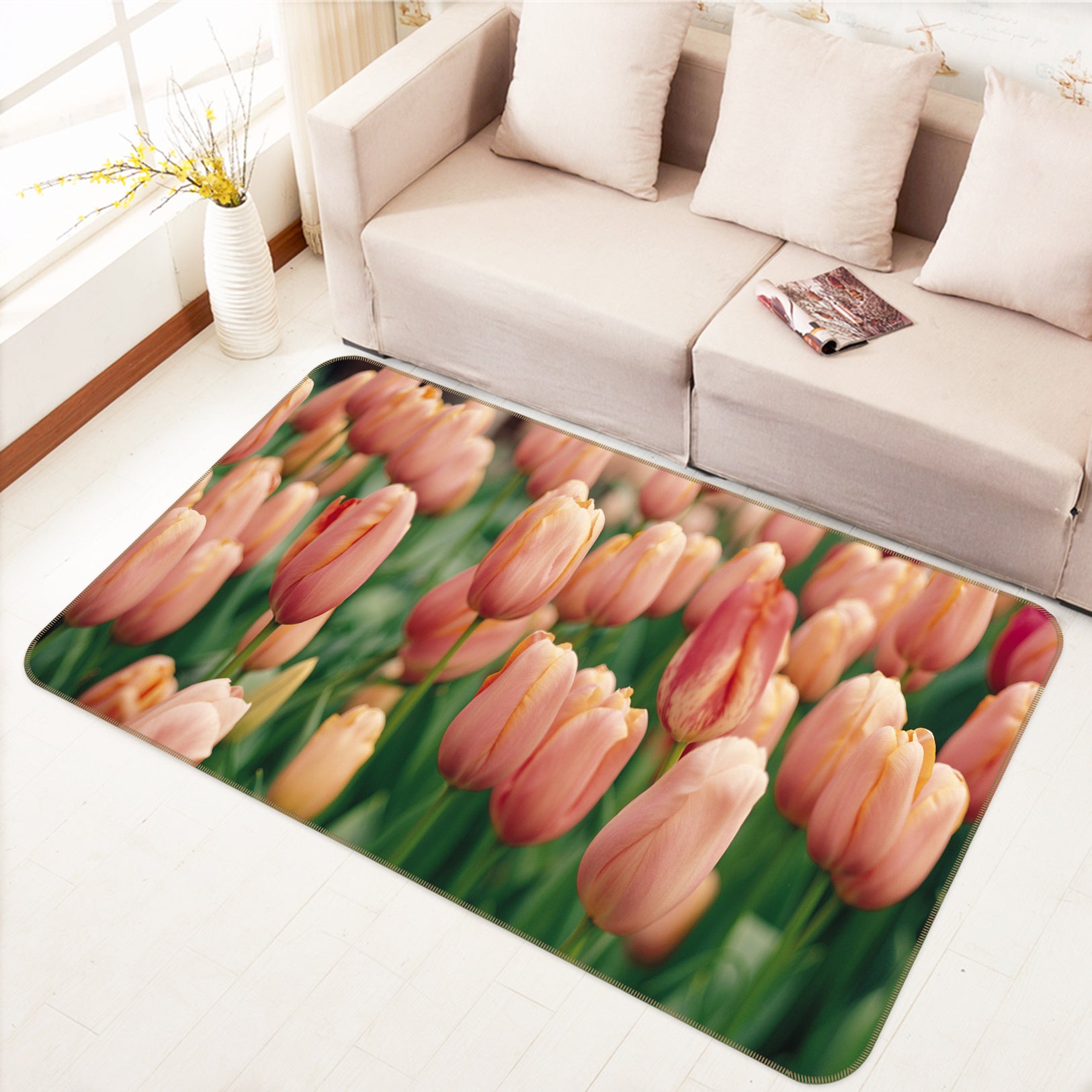 3D Tulip Flowers 75262 Non Slip Rug Mat