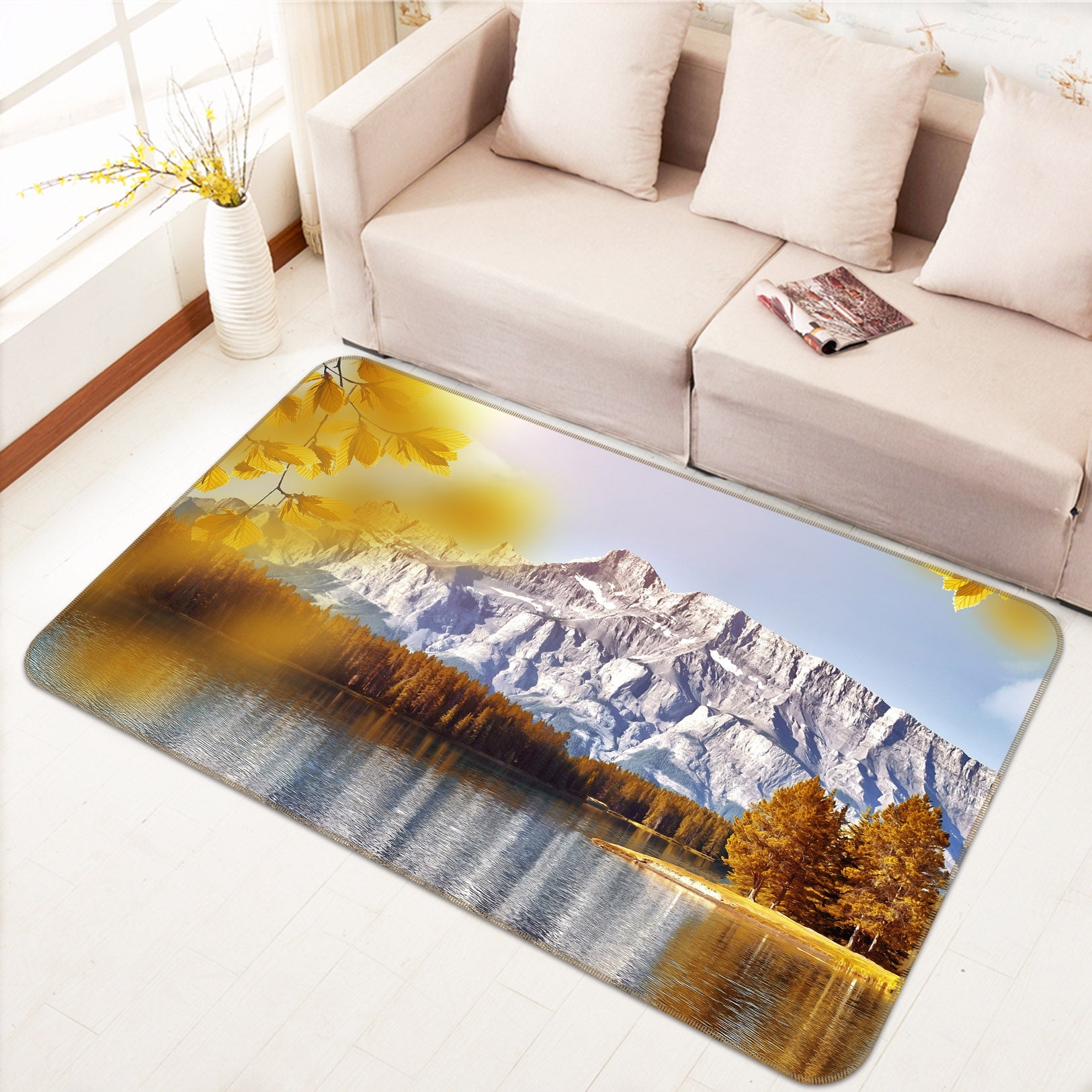 3D Mountain Lake 36170 Non Slip Rug Mat