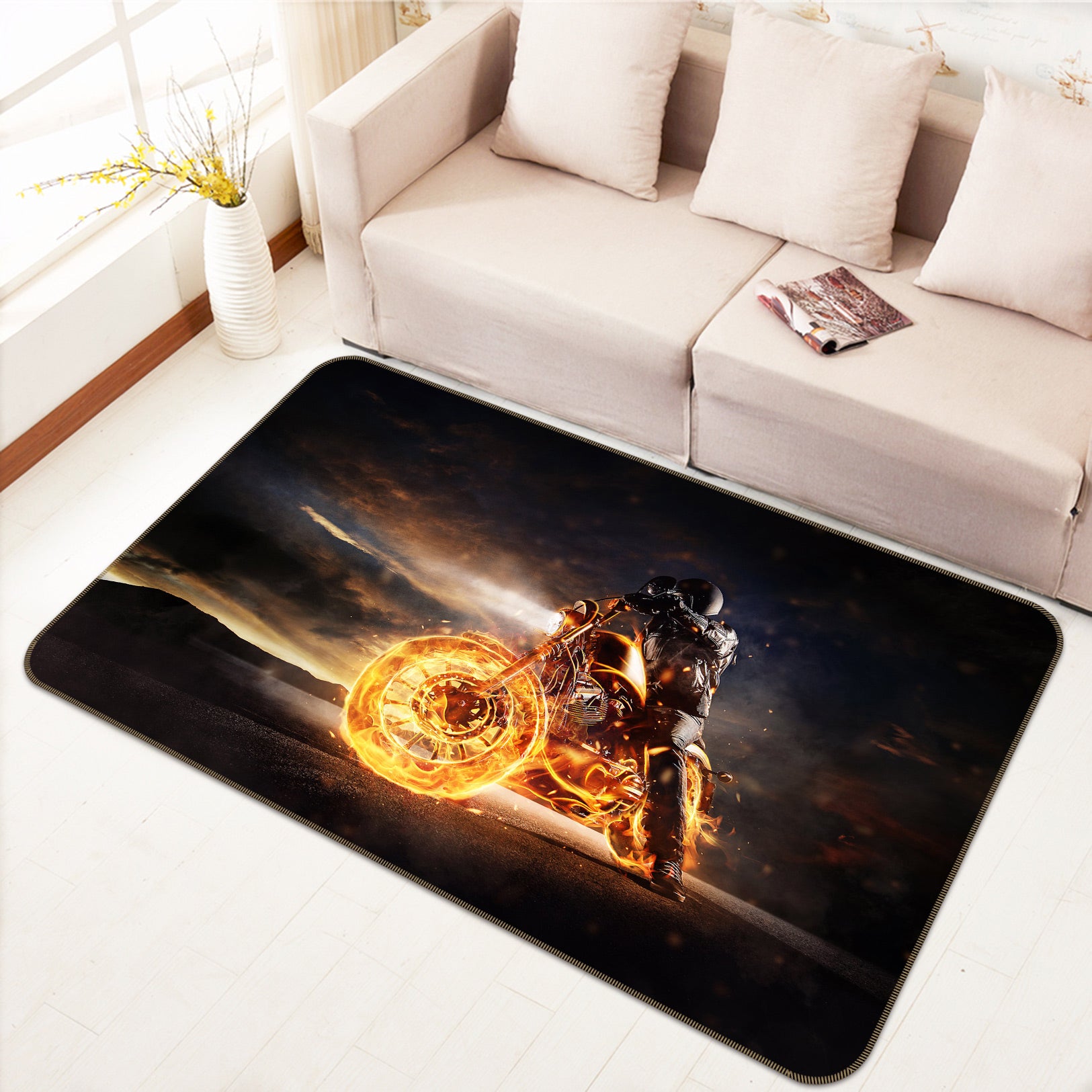 3D Flame Motorcycle 68007 Vehicle Non Slip Rug Mat