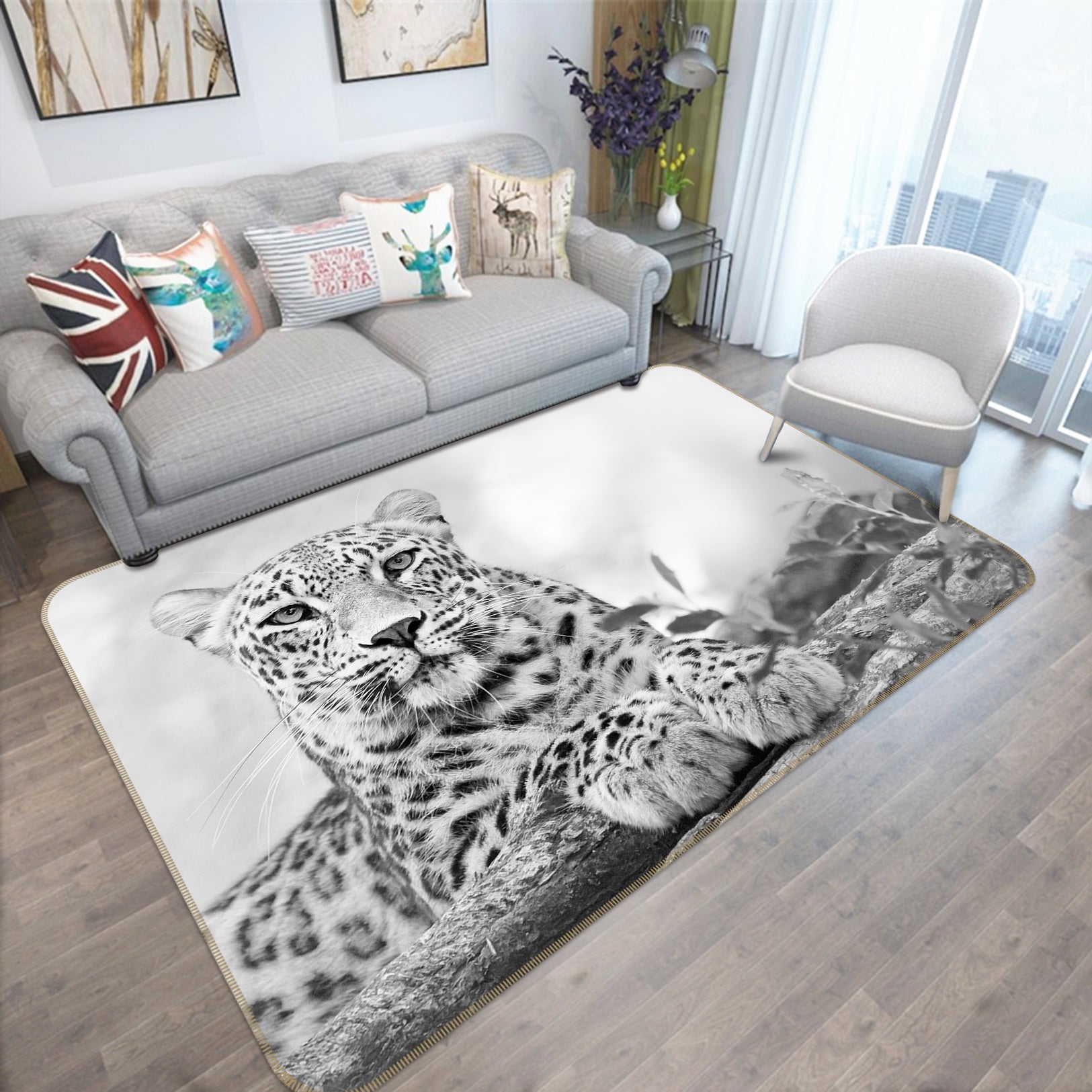 3D Black Grey Leopard 82161 Animal Non Slip Rug Mat