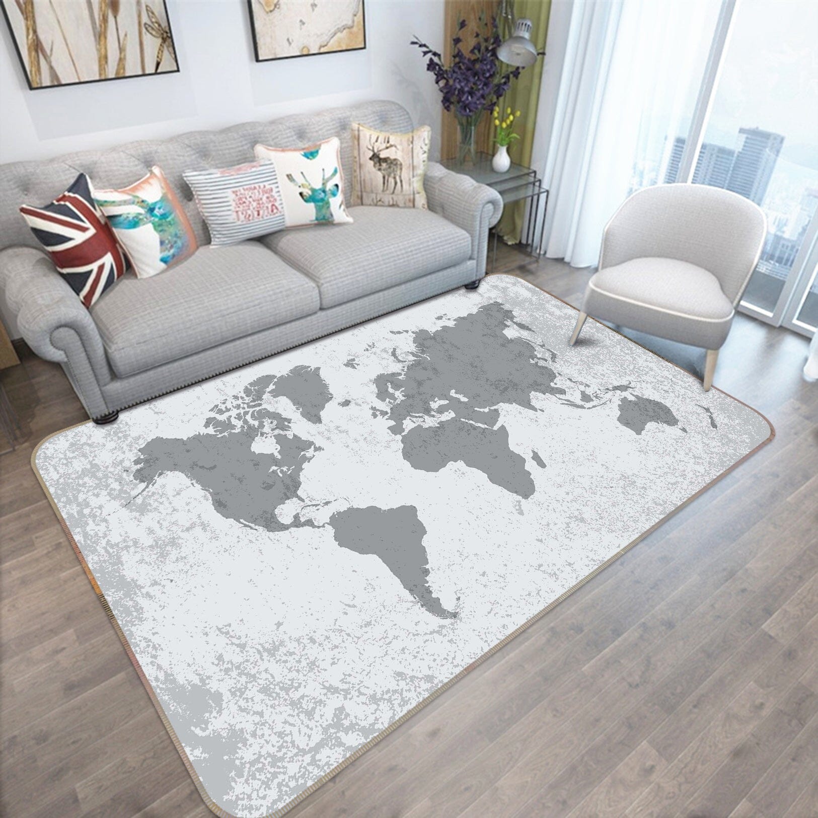 3D Grey World 317 World Map Non Slip Rug Mat Mat AJ Creativity Home 