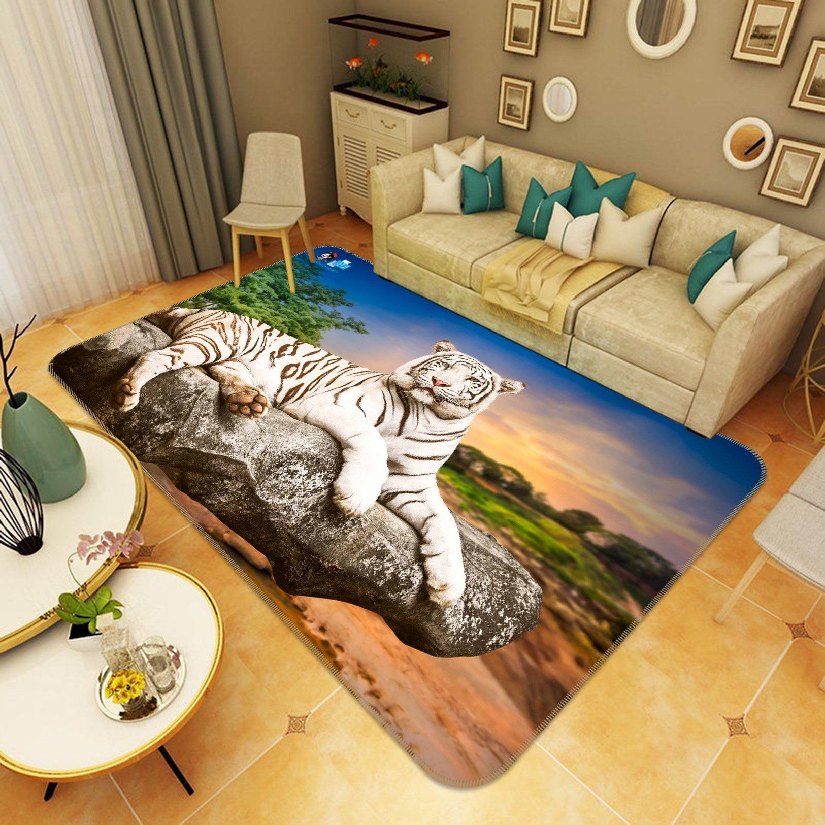 3D Stone Tiger 283 Non Slip Rug Mat Mat AJ Creativity Home 
