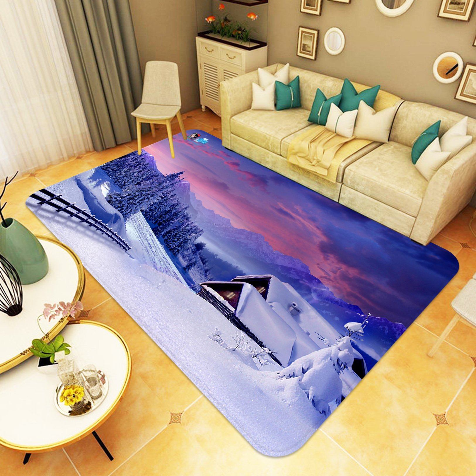 3D Snow Mountain House 020 Non Slip Rug Mat Mat AJ Creativity Home 