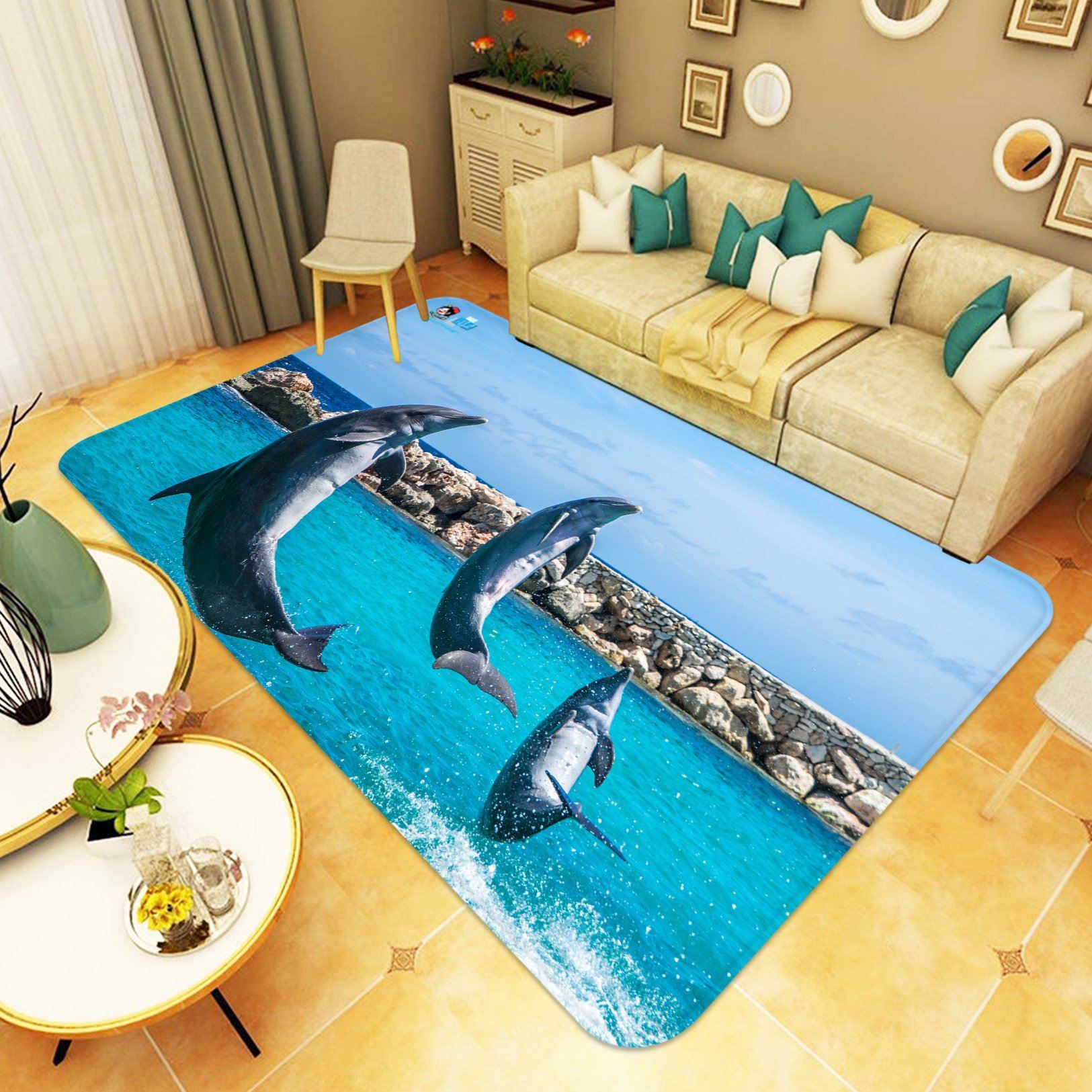 3D Dolphin 1376 Non Slip Rug Mat Mat AJ Creativity Home 