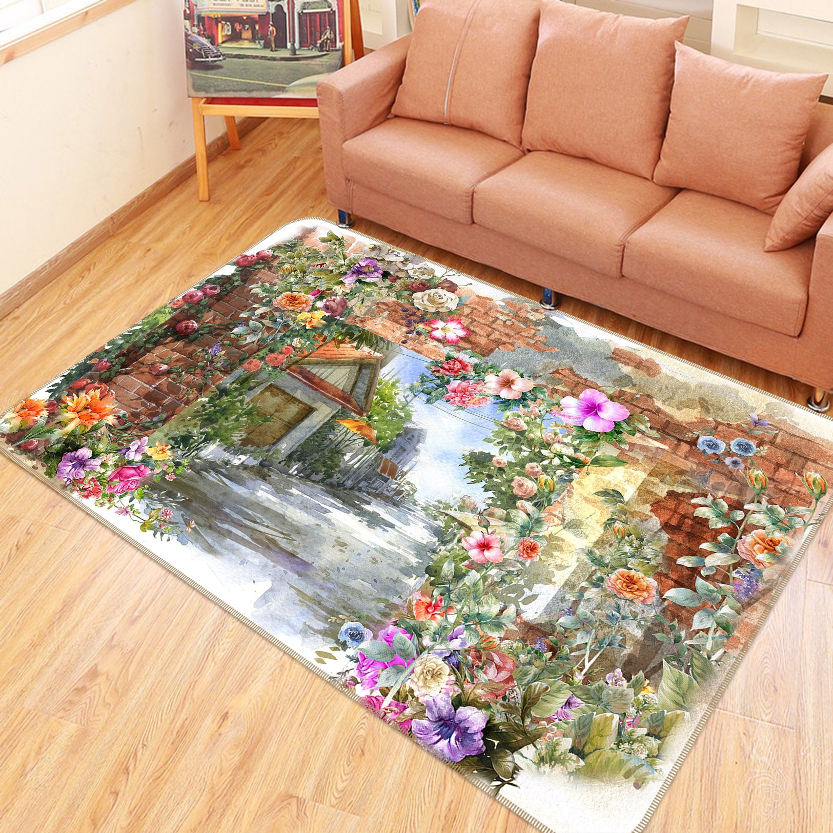 3D Houses Flower 30166 Non Slip Rug Mat