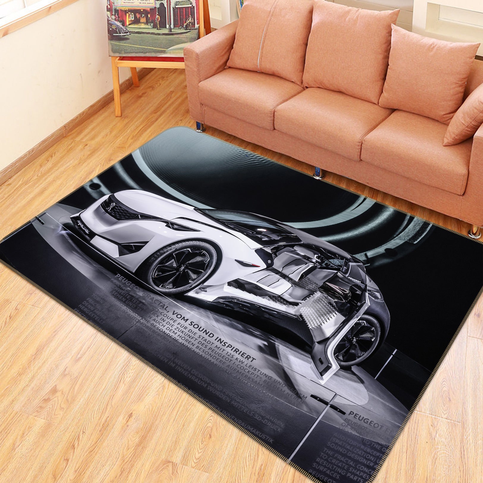 3D Black White Car 68029 Vehicle Non Slip Rug Mat