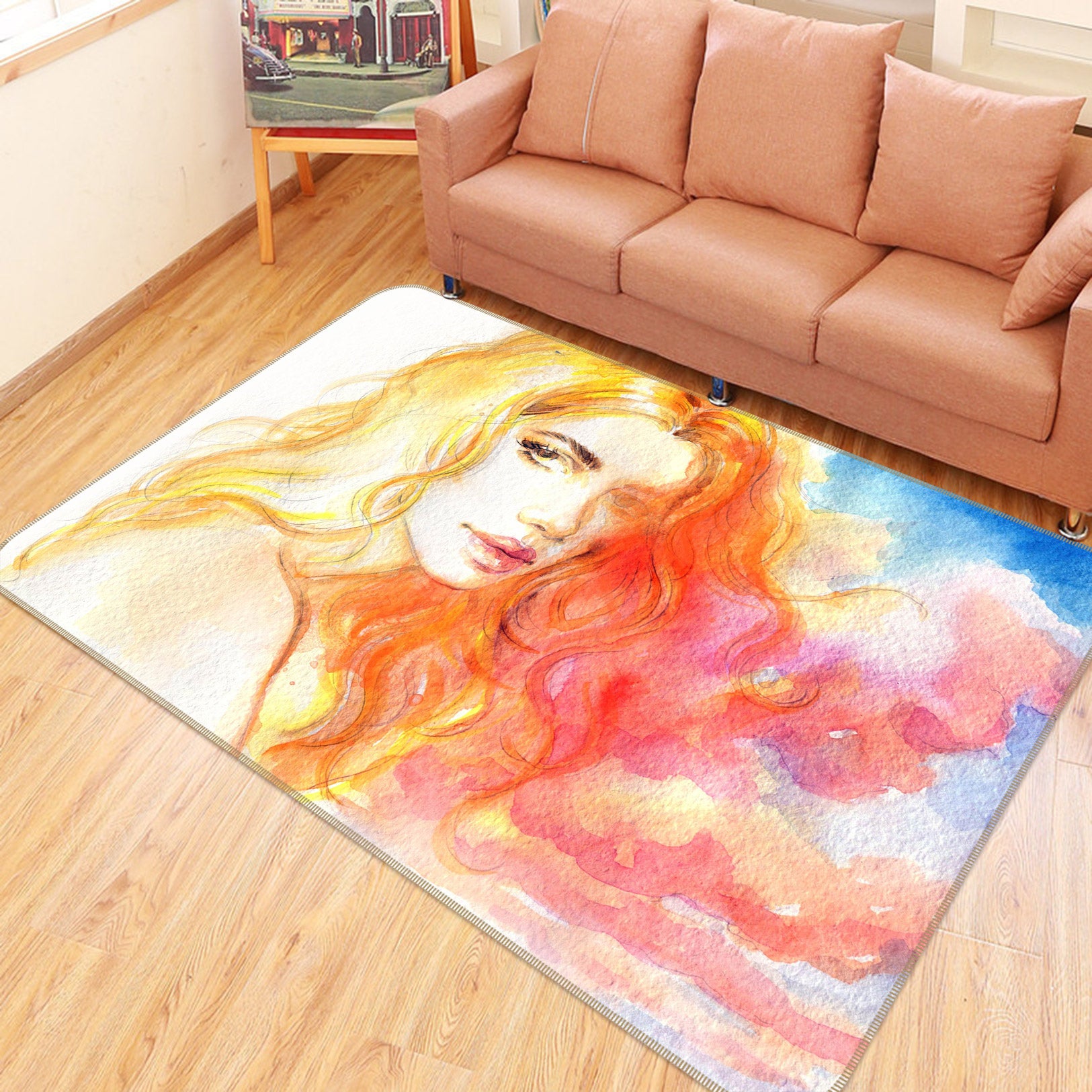 3D Blonde Woman 1051 Non Slip Rug Mat