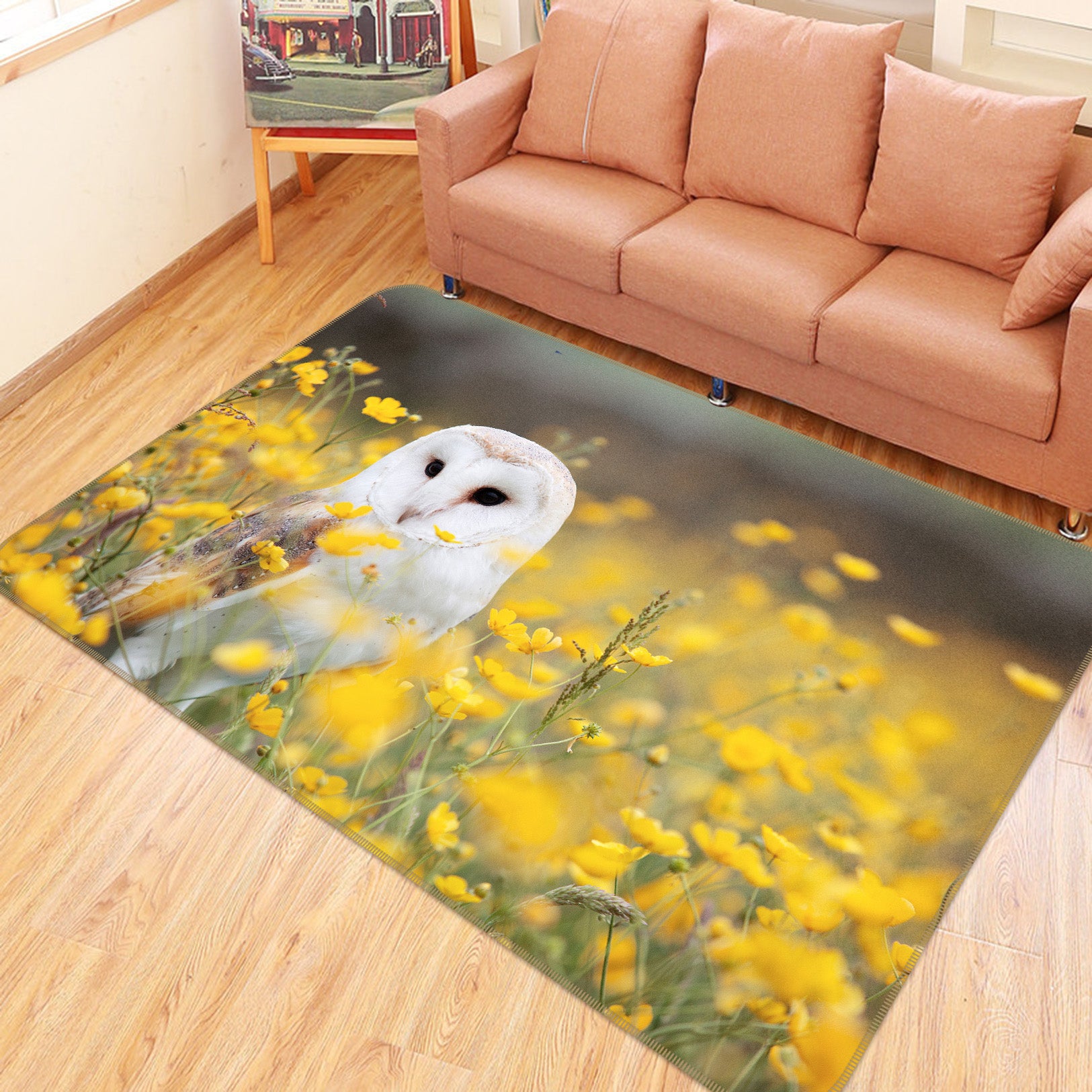 3D Flower Bush White Owl 68232 Animal Non Slip Rug Mat