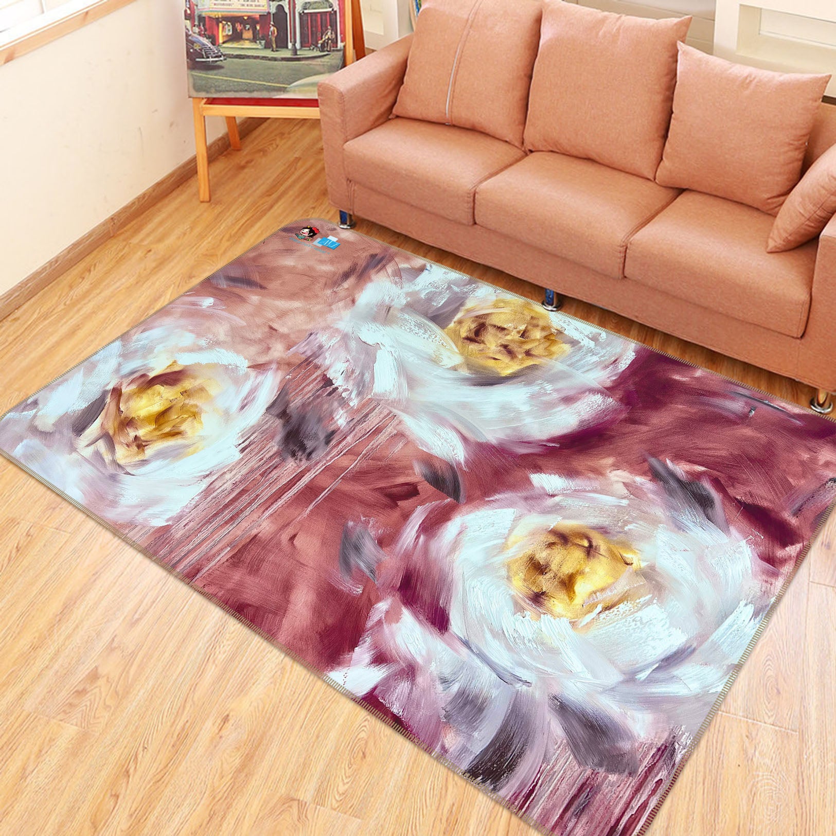 3D White Flower 3035 Skromova Marina Rug Non Slip Rug Mat