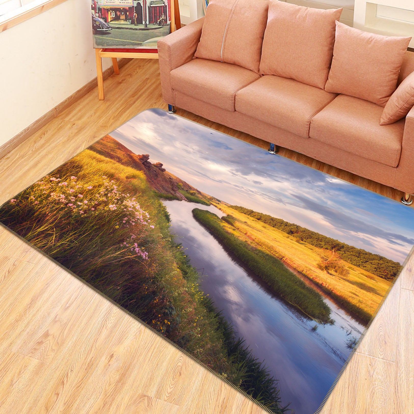 3D Grassland Lake Water 29132 Non Slip Rug Mat