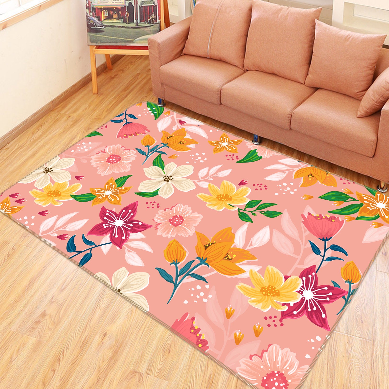 3D Pink Flowers 30198 Non Slip Rug Mat
