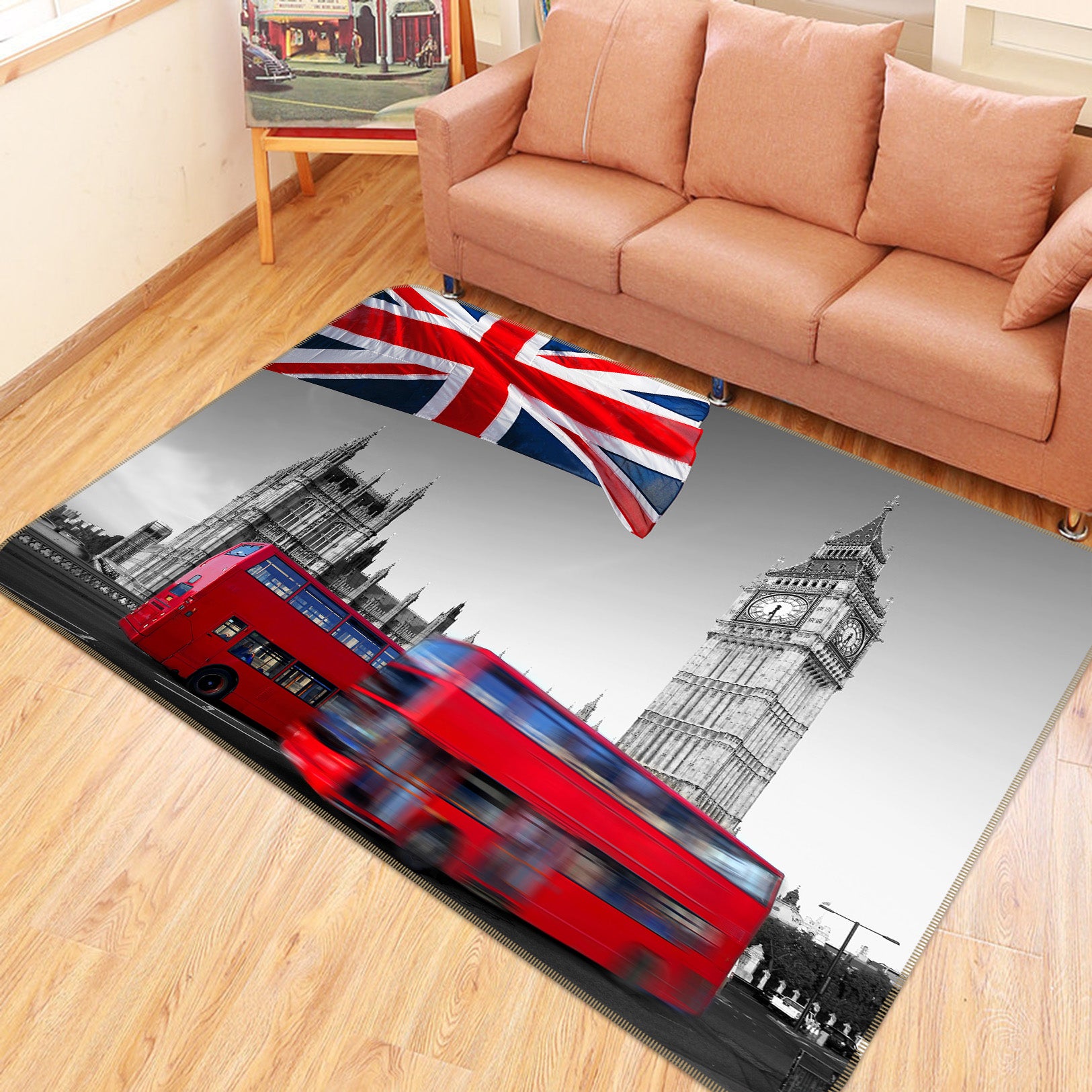 3D Building Red Bus 68112 Vehicle Non Slip Rug Mat