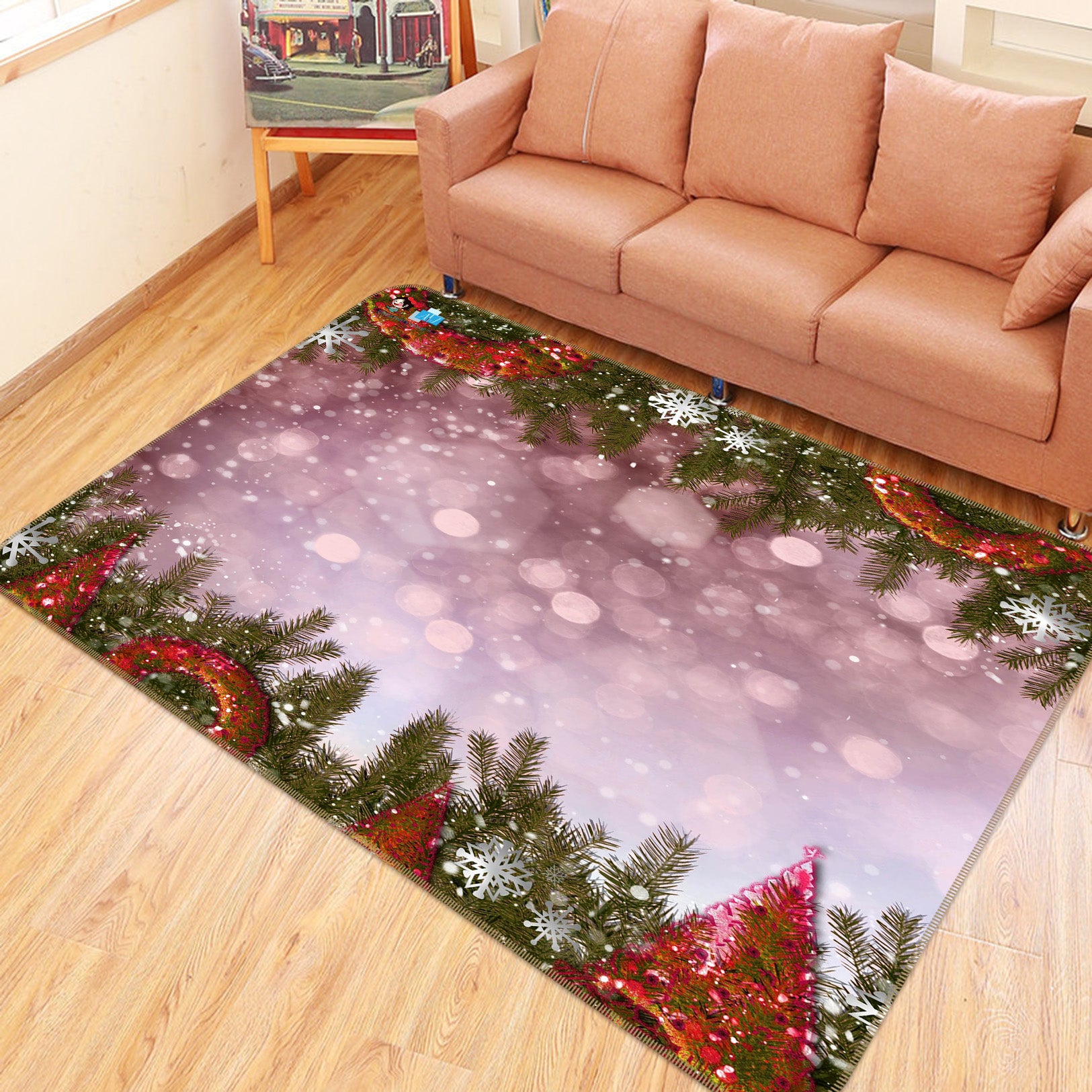 3D Branches Snow 55077 Christmas Non Slip Rug Mat Xmas