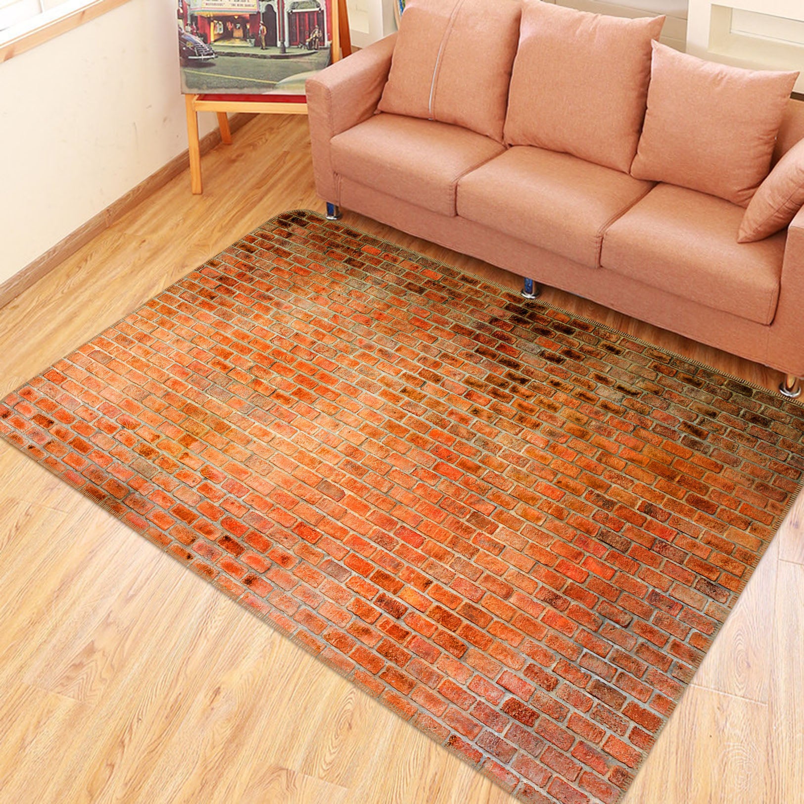 3D Red Brick Wall Pattern 31011 Non Slip Rug Mat