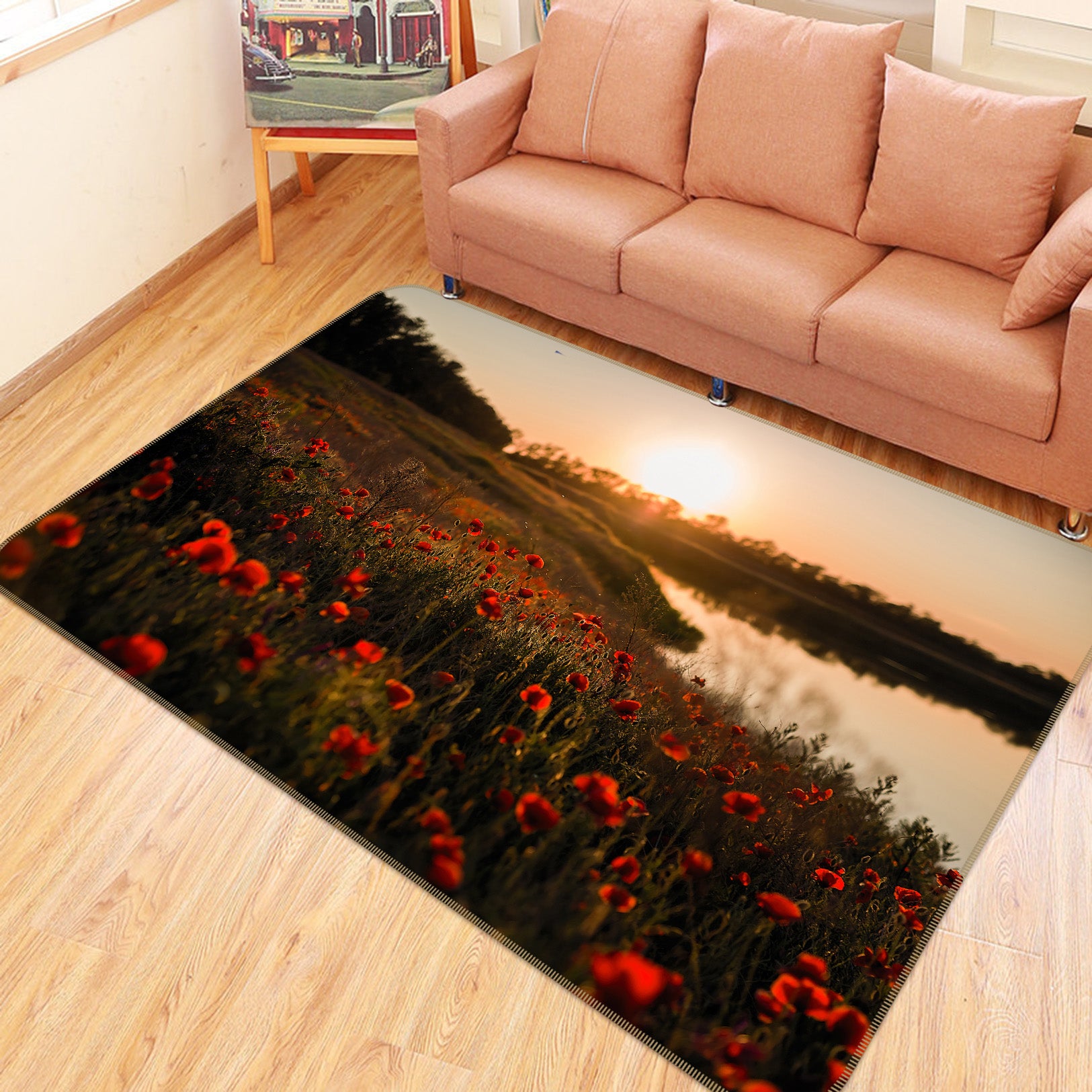 3D Flowers By The Lake 29126 Non Slip Rug Mat
