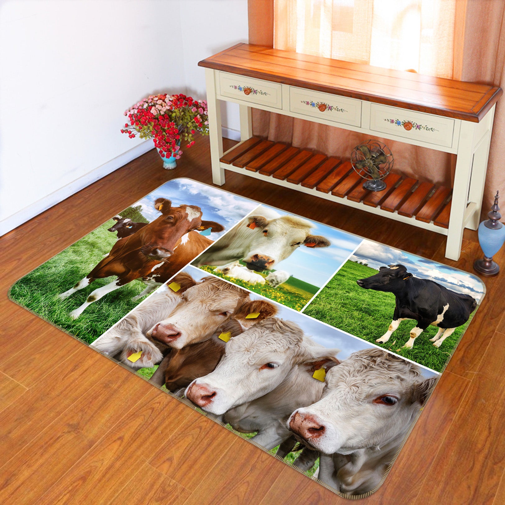 3D White Cow 032 Animal Non Slip Rug Mat