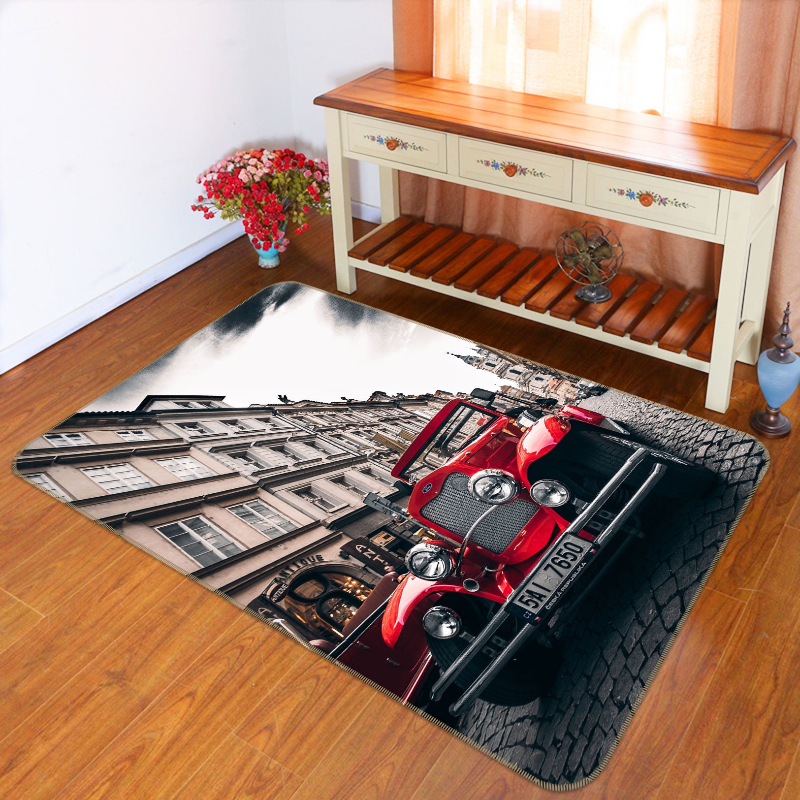 3D Red Car 68037 Vehicle Non Slip Rug Mat