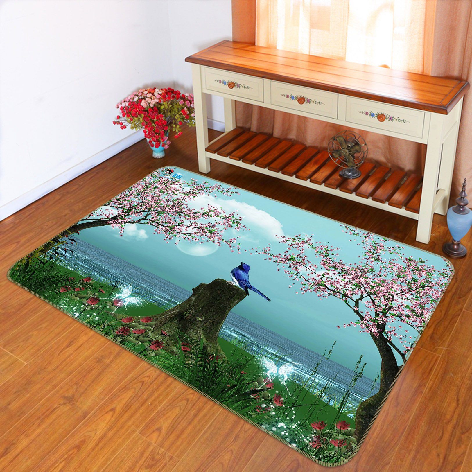 3D Peach Blossom Bird 709 Non Slip Rug Mat Mat AJ Creativity Home 