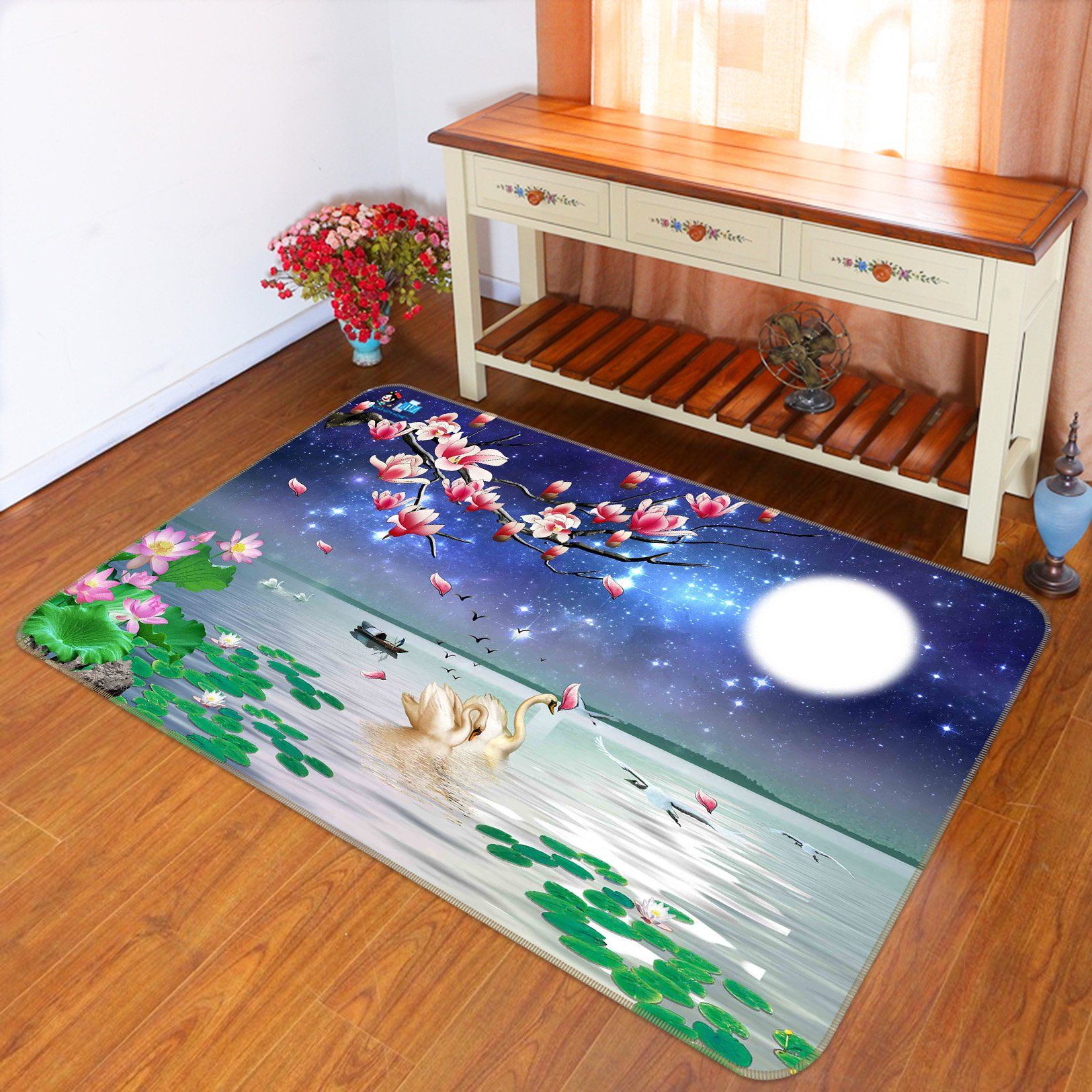 3D Moon Swan 723 Non Slip Rug Mat Mat AJ Creativity Home 