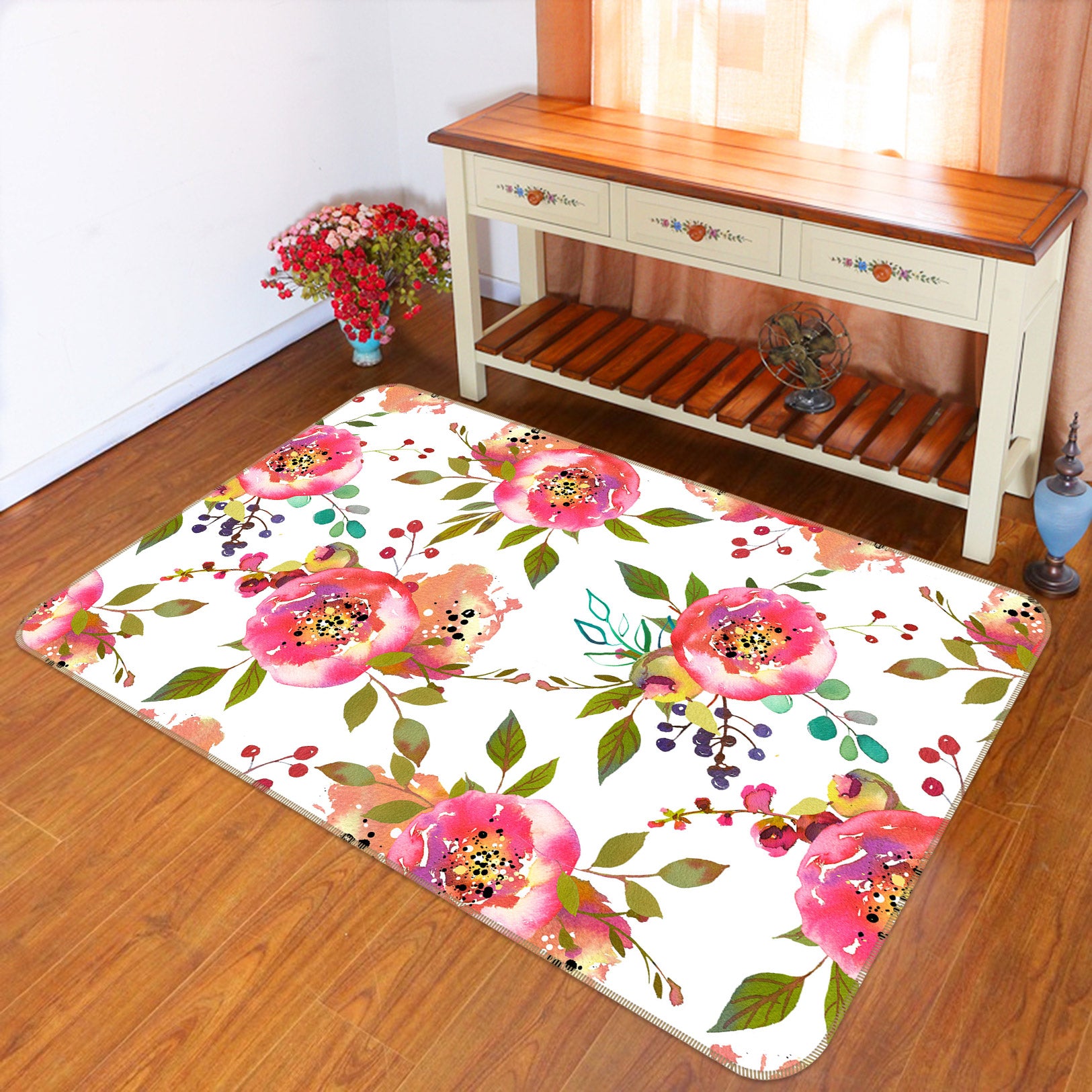 3D Cherry Flower 097 Uta Naumann Rug Non Slip Rug Mat