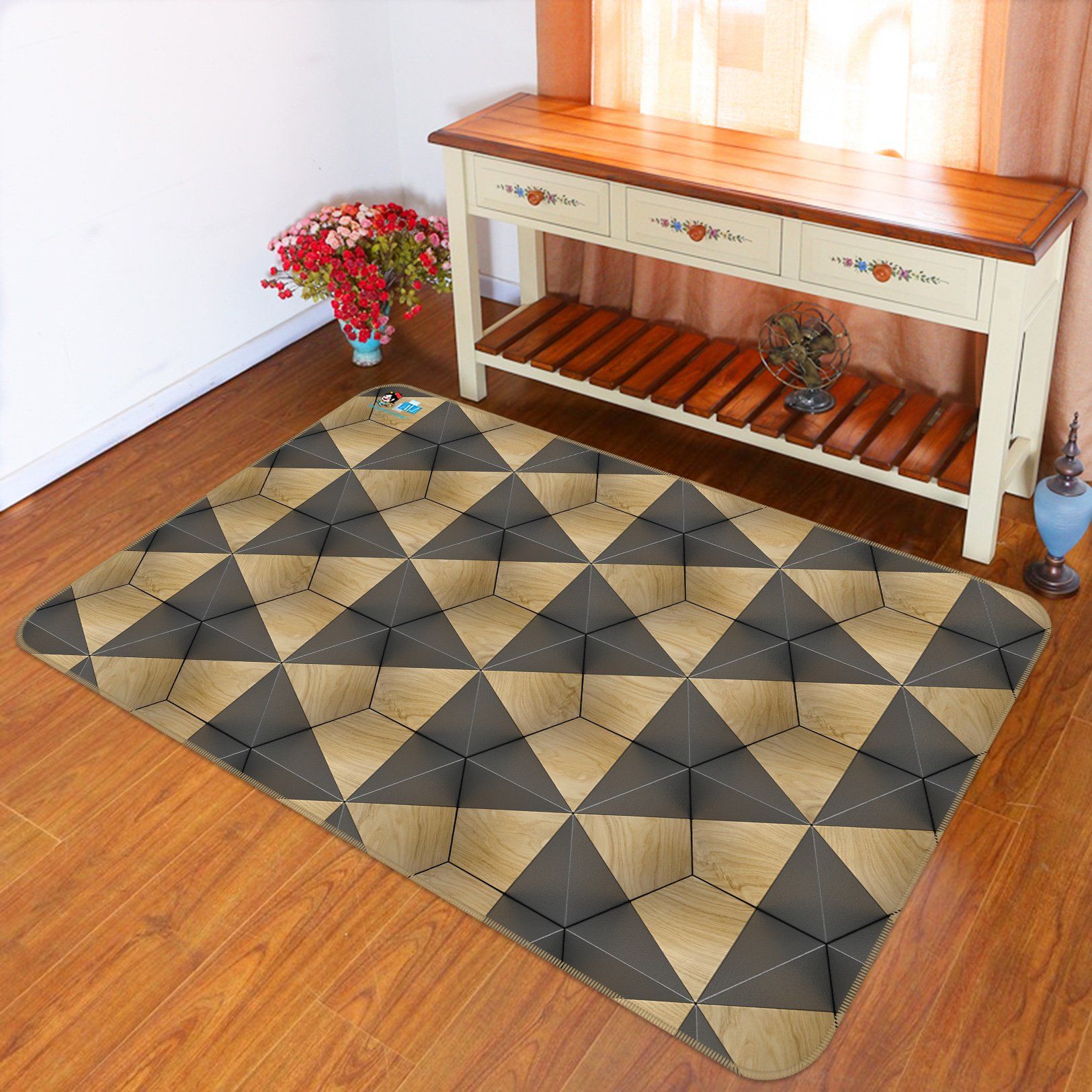3D Brown Triangle Pattern 64 Non Slip Rug Mat Mat AJ Creativity Home 