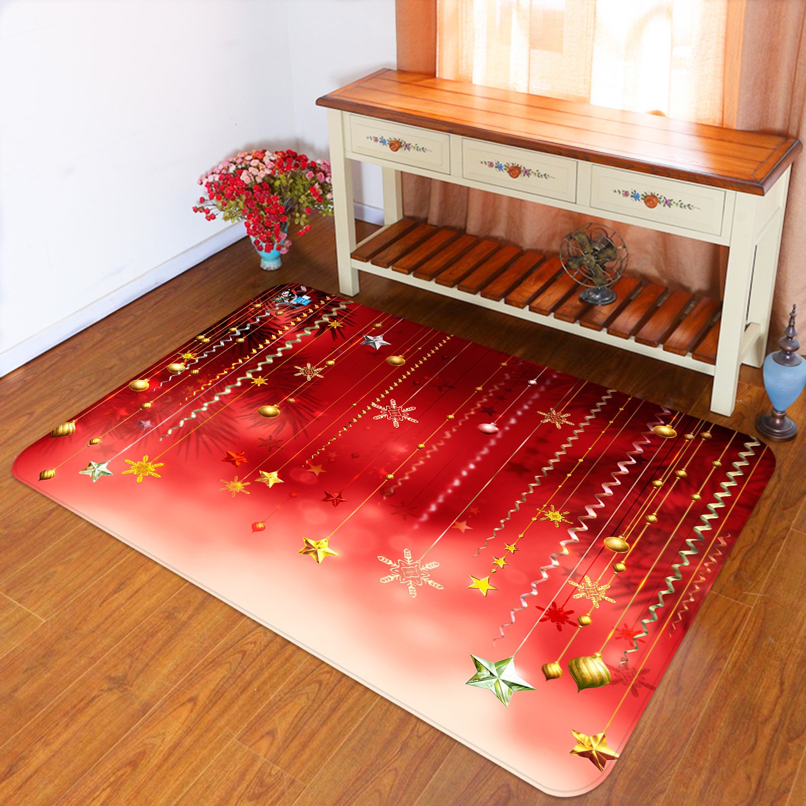 3D Star Planet Ball Pendant 65181 Christmas Non Slip Rug Mat Xmas