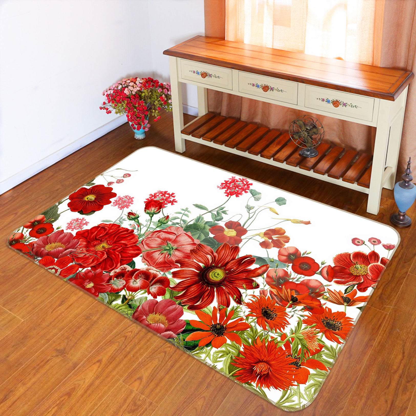 3D Chrysanthemum Peony 076 Uta Naumann Rug Non Slip Rug Mat