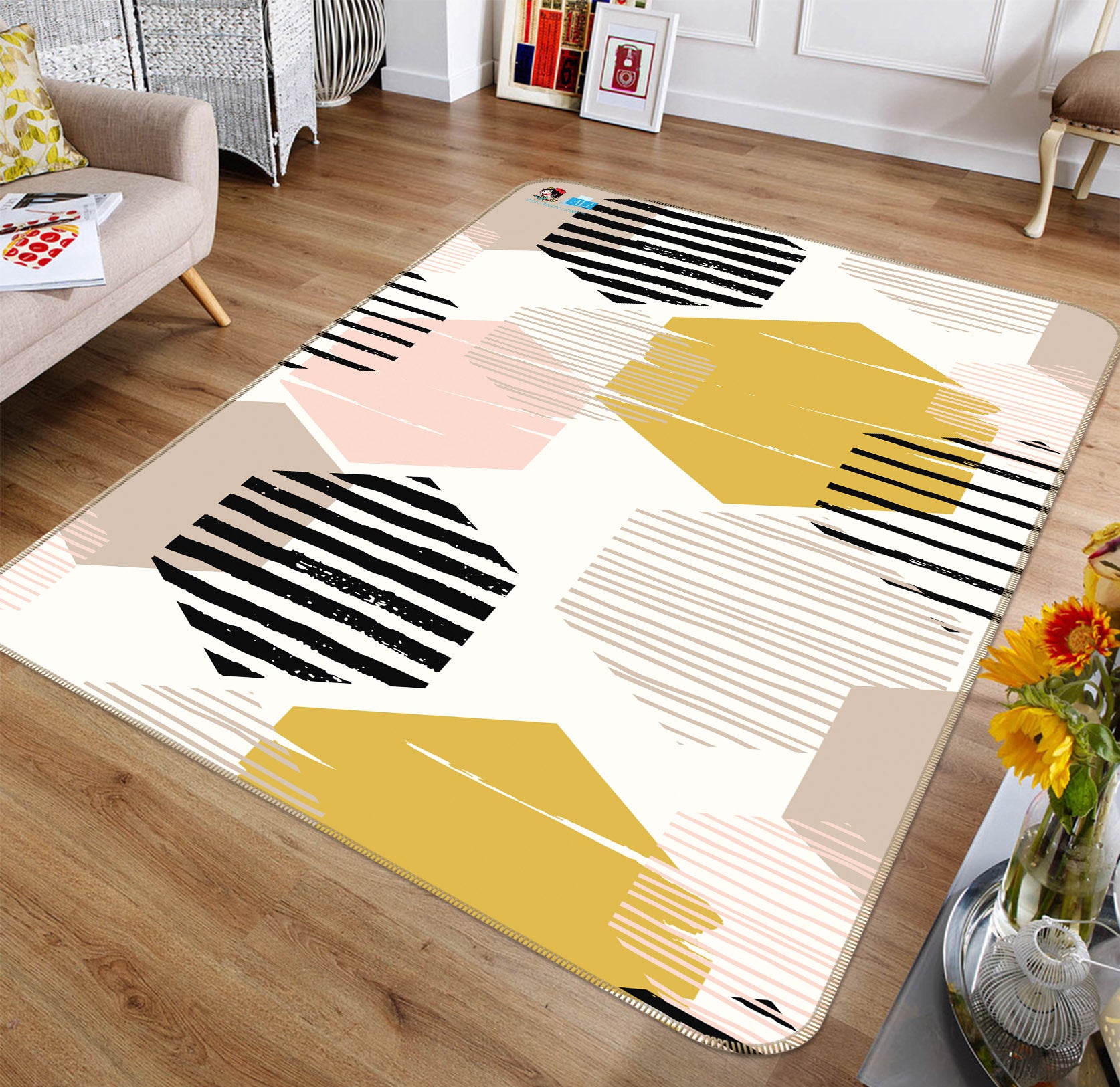 3D Hexagon Pattern 64045 Non Slip Rug Mat