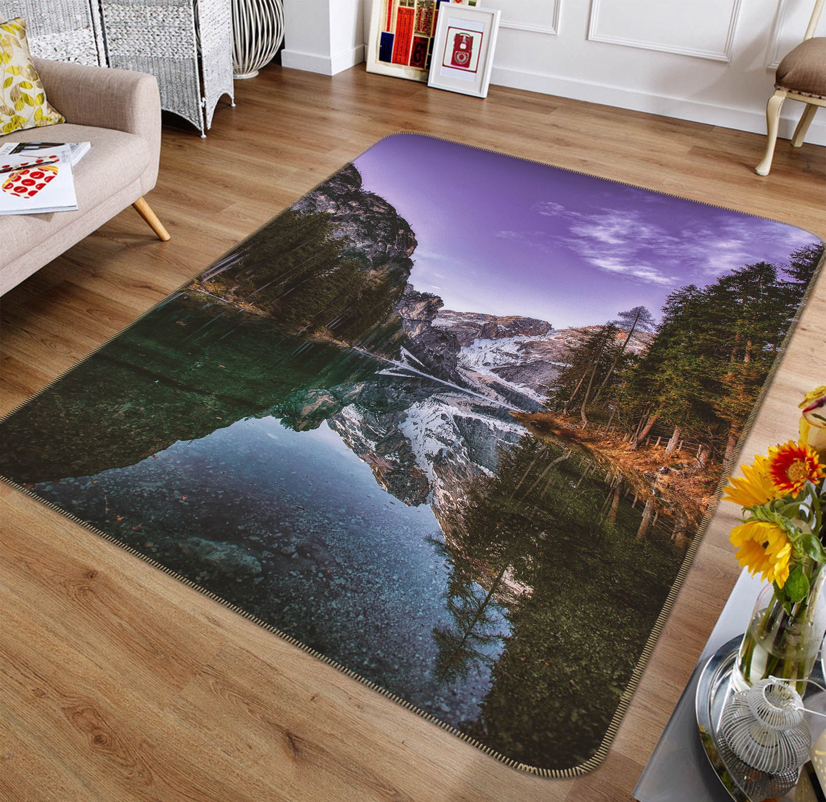3D Mountains Rivers 65158 Non Slip Rug Mat