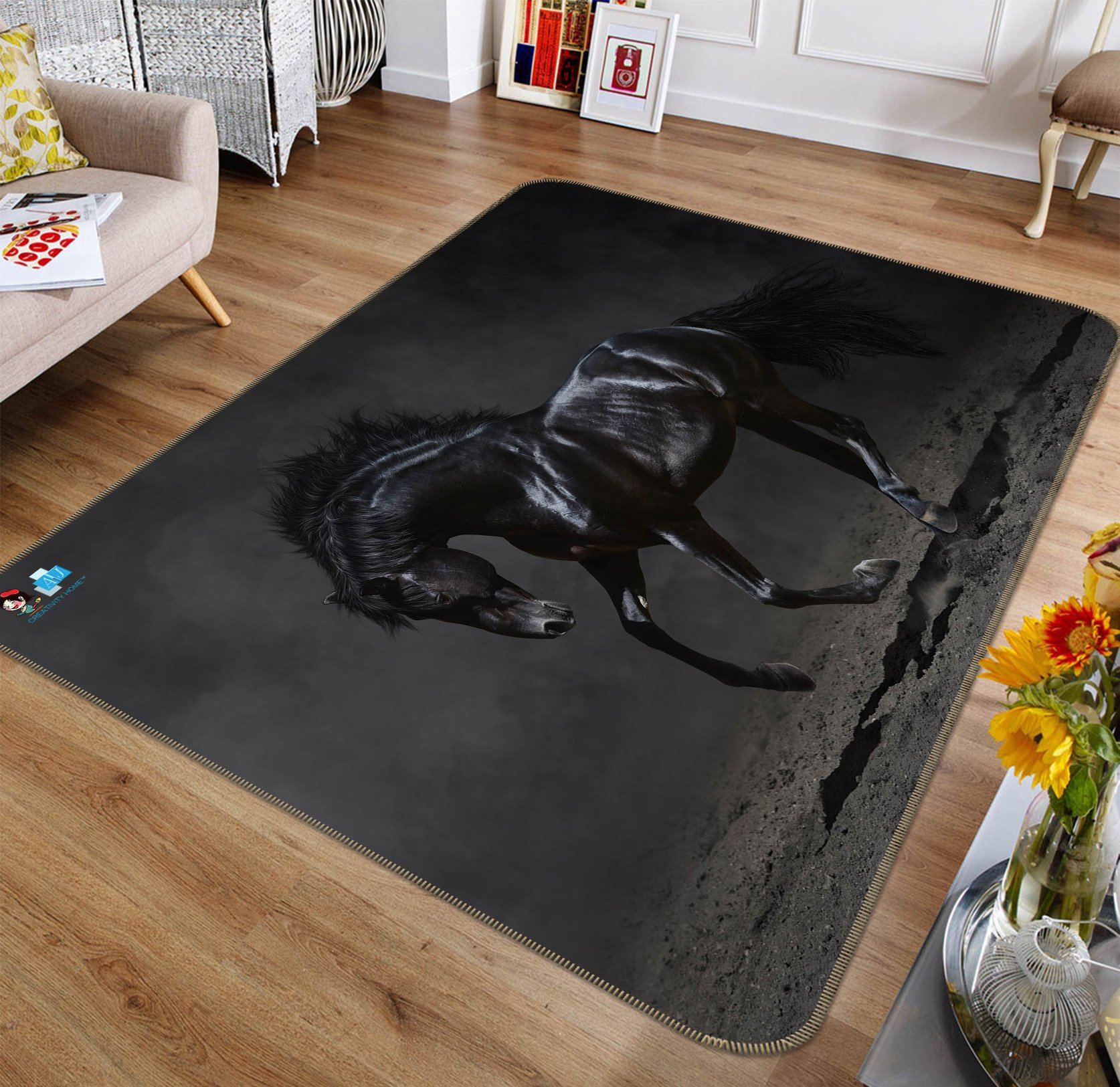 3D Black Horse 240 Non Slip Rug Mat Mat AJ Creativity Home 