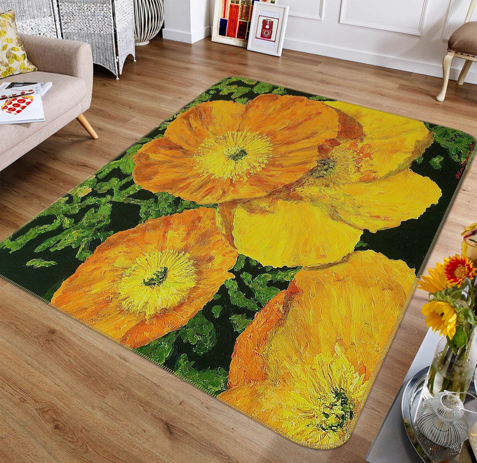 3D Yellow Flower 1039 Allan P. Friedlander Rug Non Slip Rug Mat Mat AJ Creativity Home 