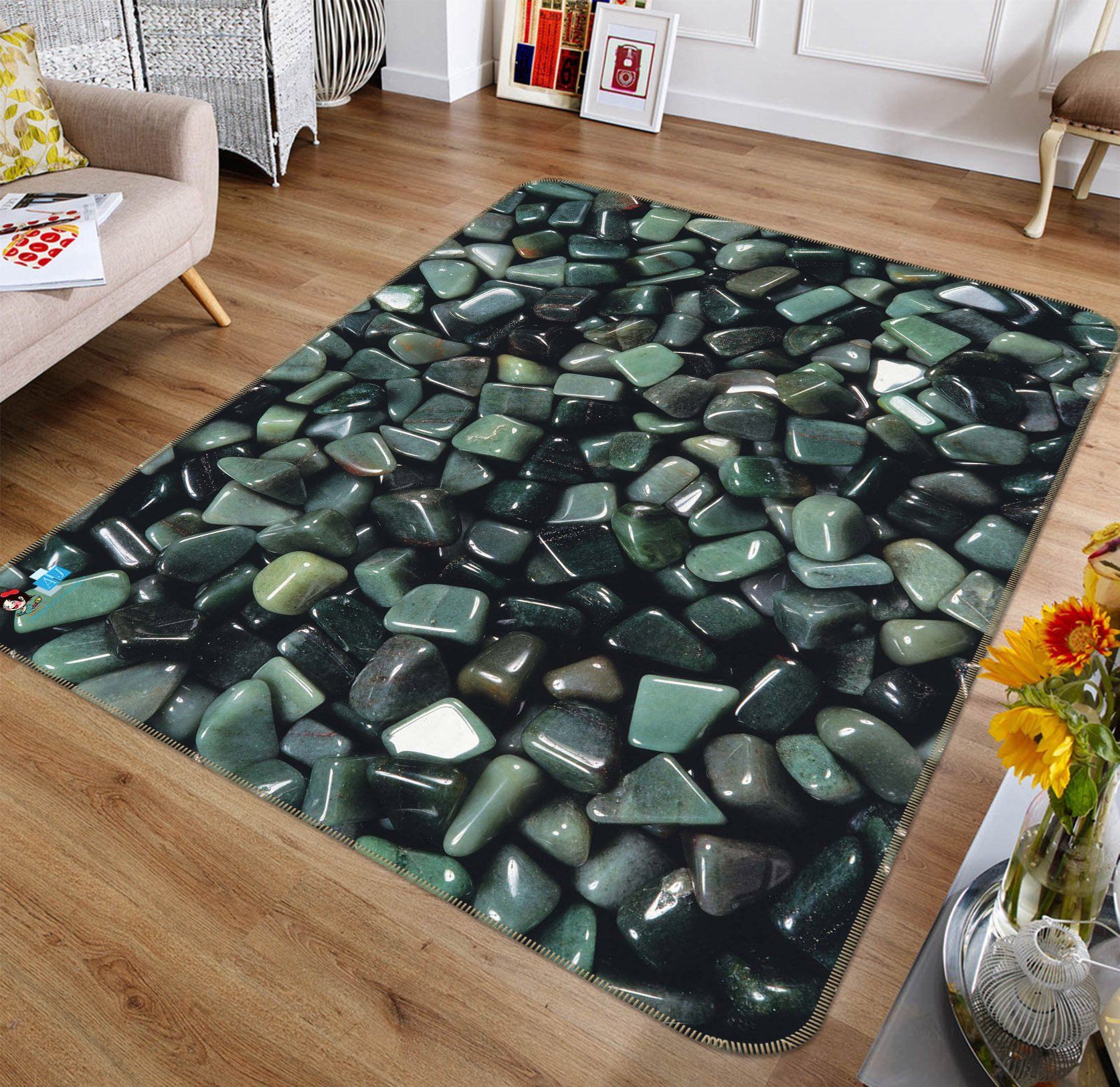 3D Green Pebbles 643 Non Slip Rug Mat Mat AJ Creativity Home 
