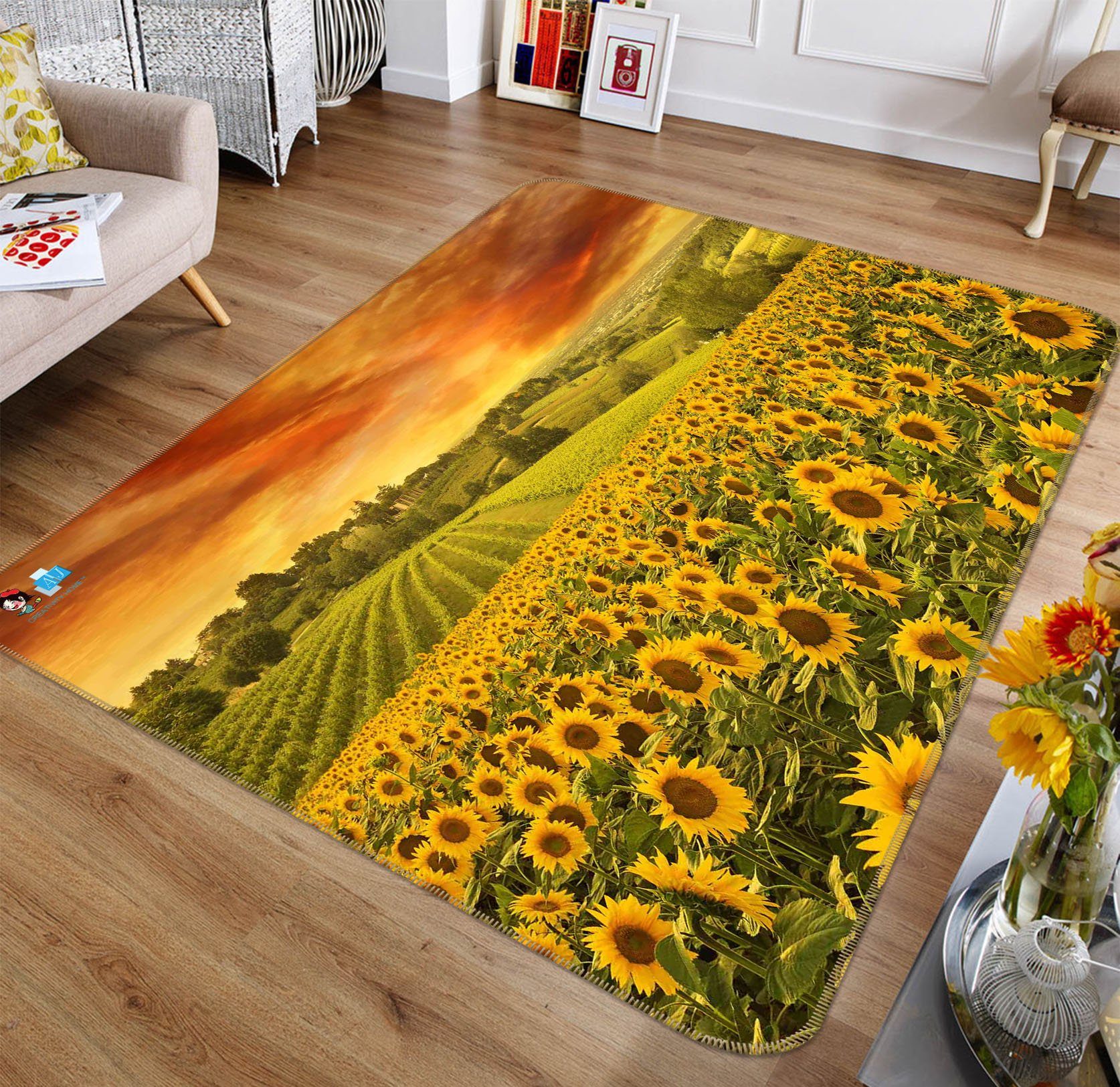 3D Sunflower Field 200 Non Slip Rug Mat Mat AJ Creativity Home 