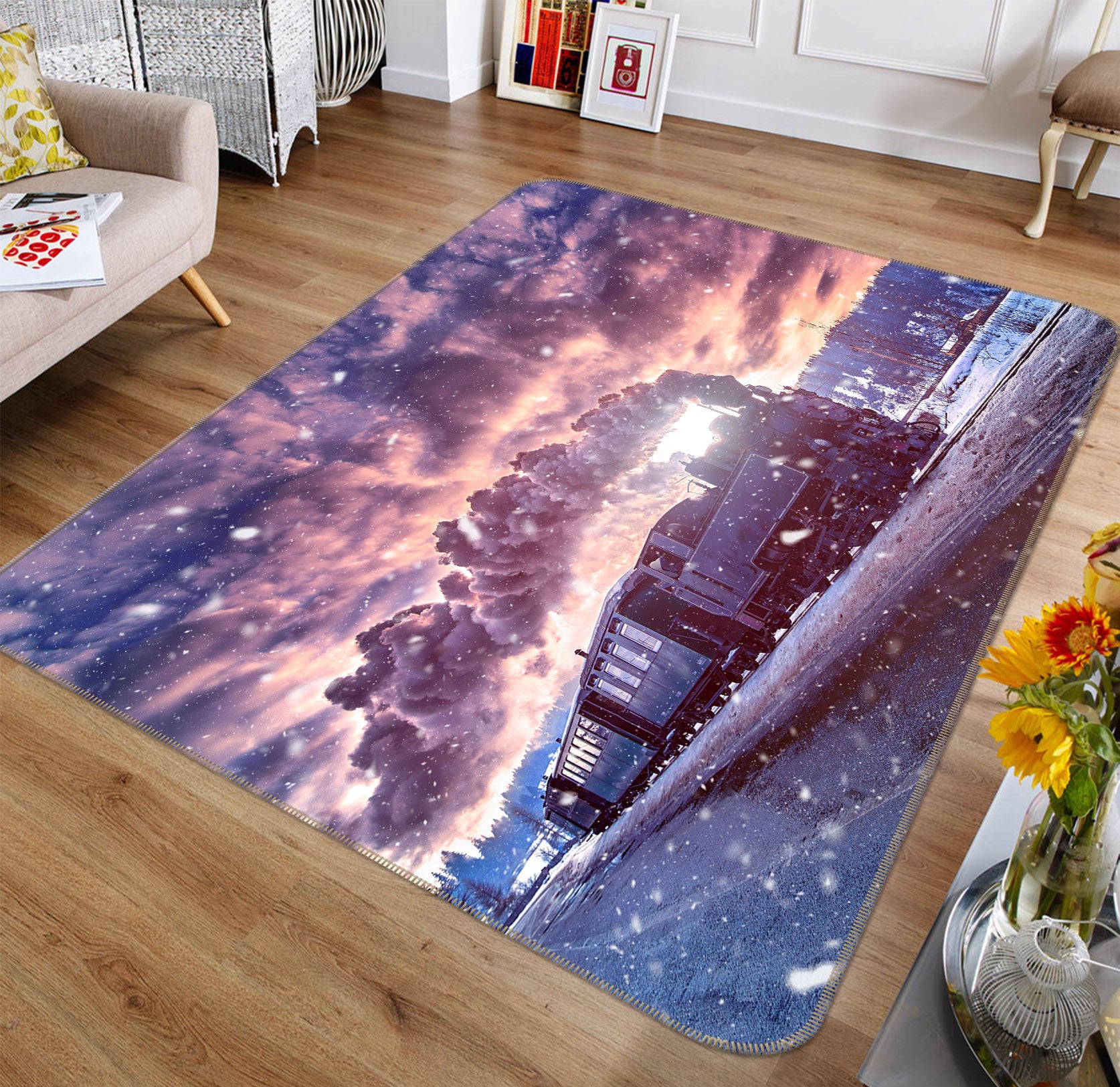 3D Snow Day Train 68008 Vehicle Non Slip Rug Mat