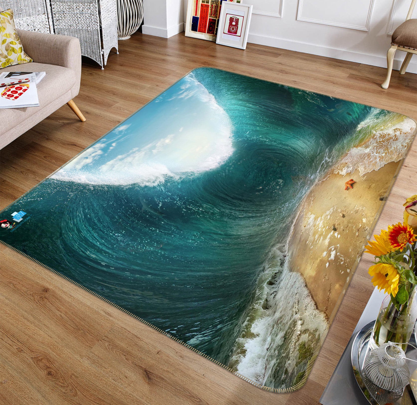 3D Ocean Beach 66081 Non Slip Rug Mat