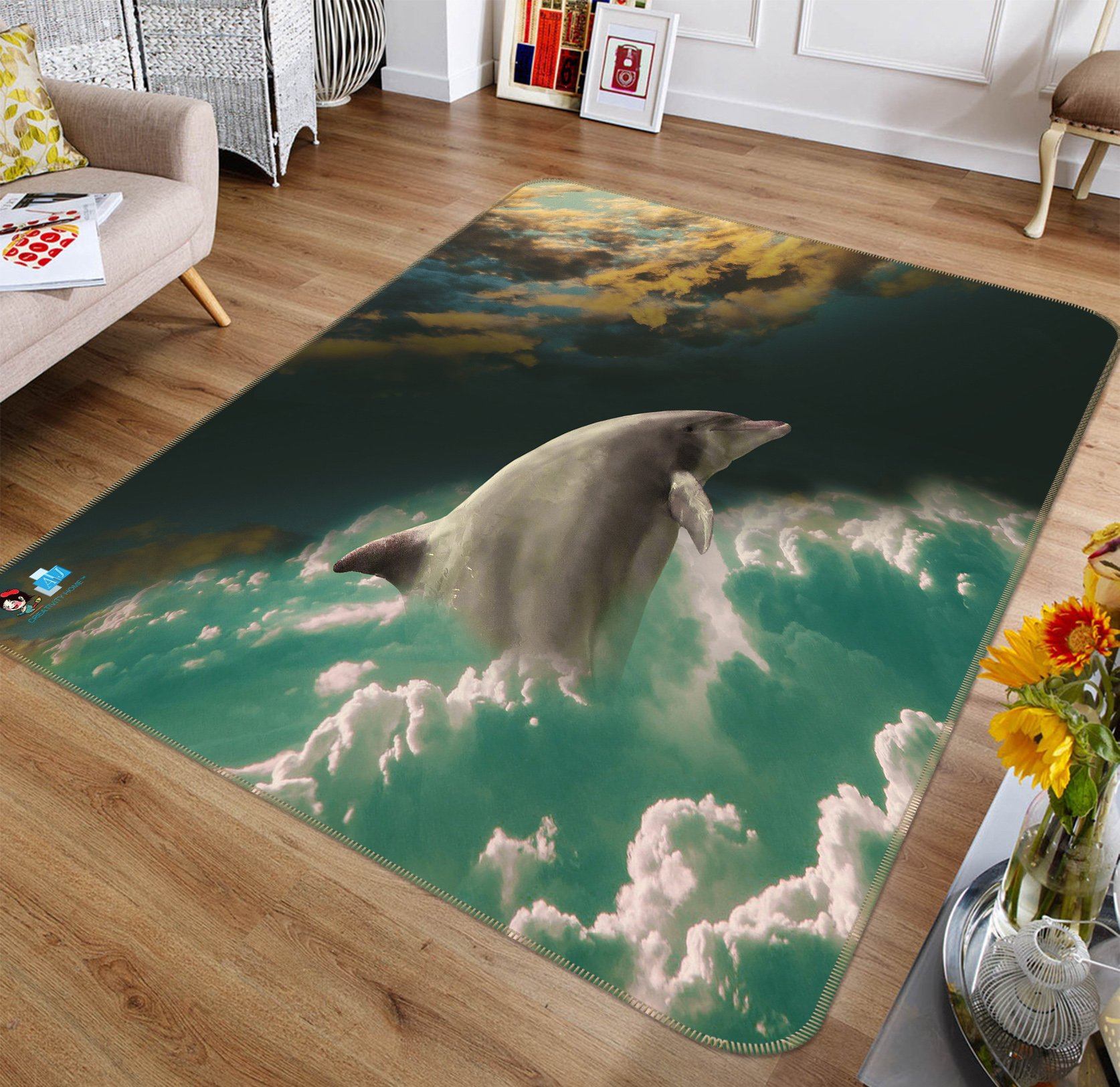 3D Dolphin Cloud 245 Non Slip Rug Mat Mat AJ Creativity Home 