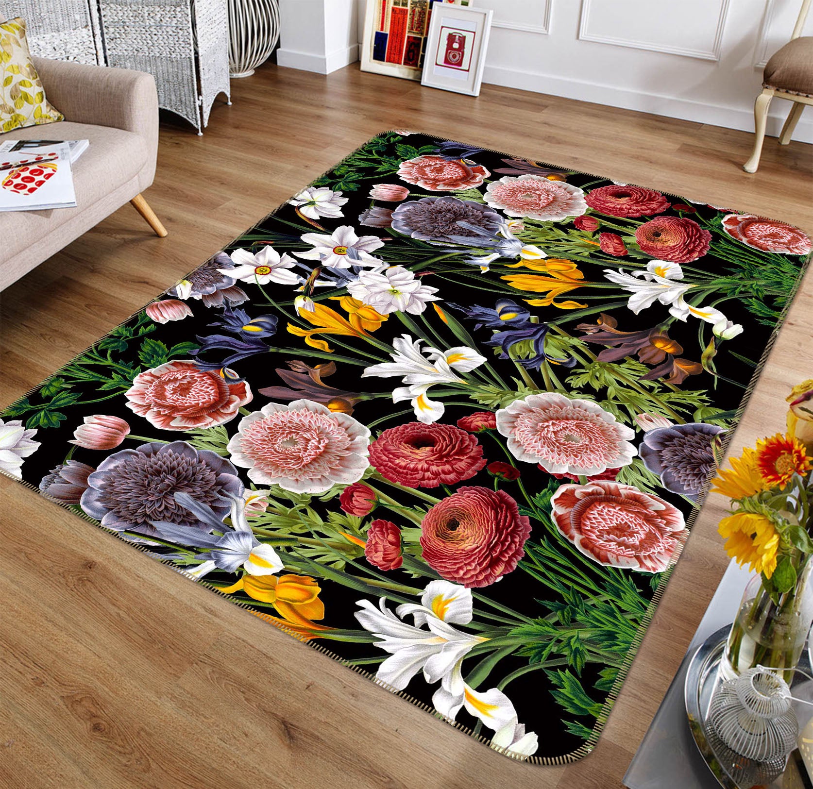 3D Color Peony 112 Uta Naumann Rug Non Slip Rug Mat