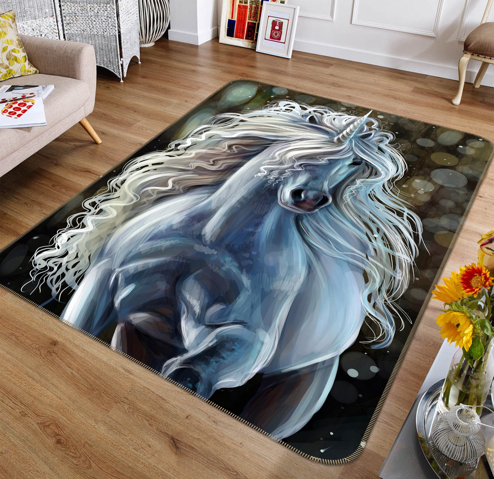 3D White Unicorn 155 Animal Non Slip Rug Mat