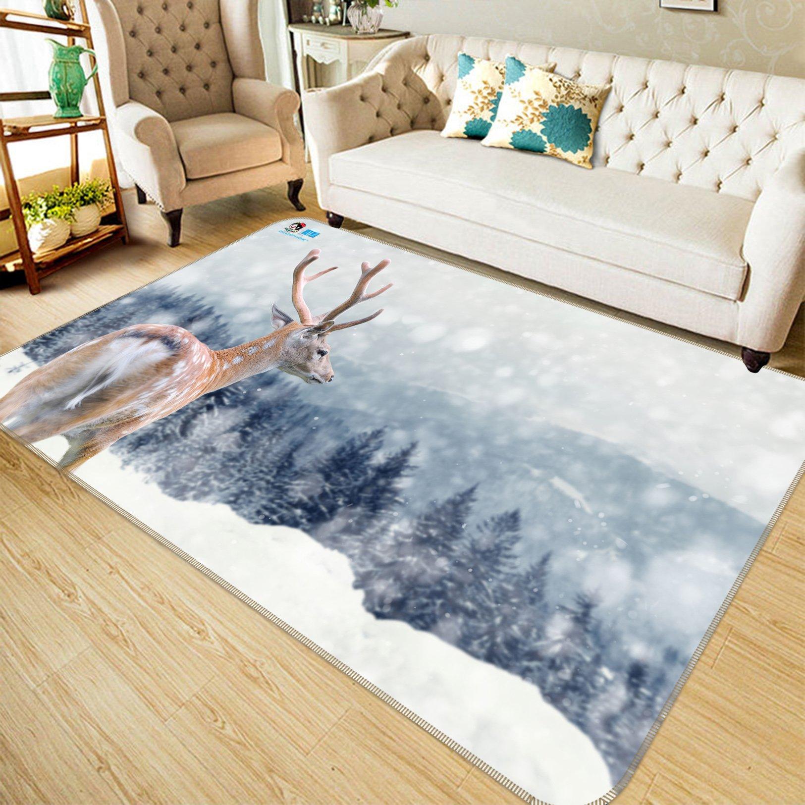 3D Snowing Field Deer 255 Non Slip Rug Mat Mat AJ Creativity Home 