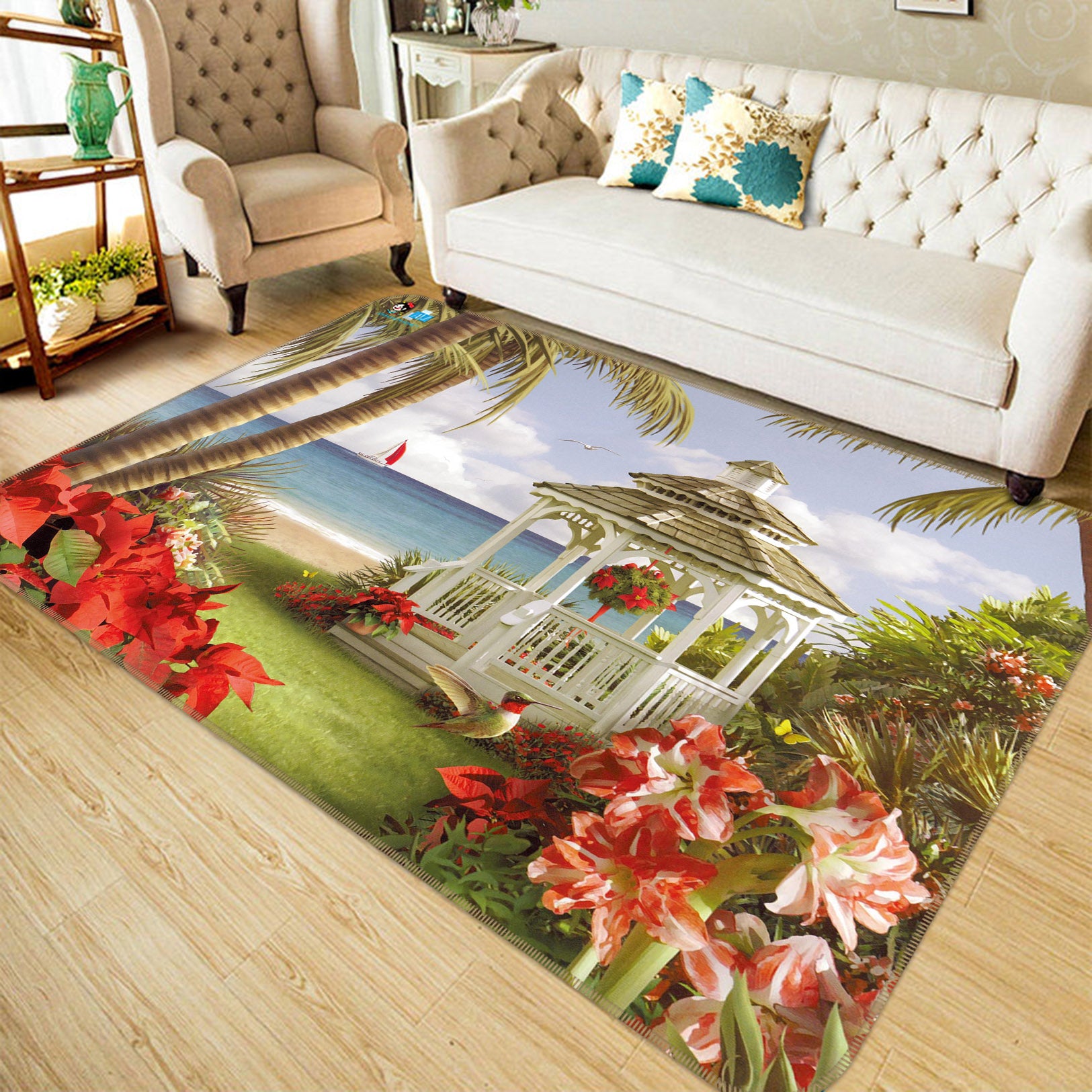 3D Seaside Coconut Tree 66107 Non Slip Rug Mat