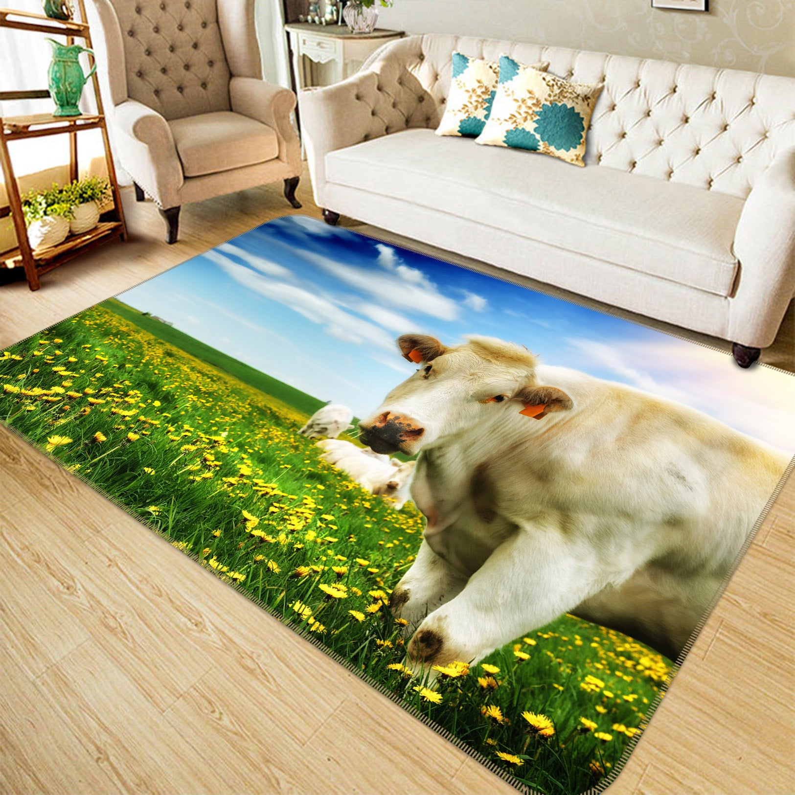 3D Cow Chrysanthemum 033 Animal Non Slip Rug Mat