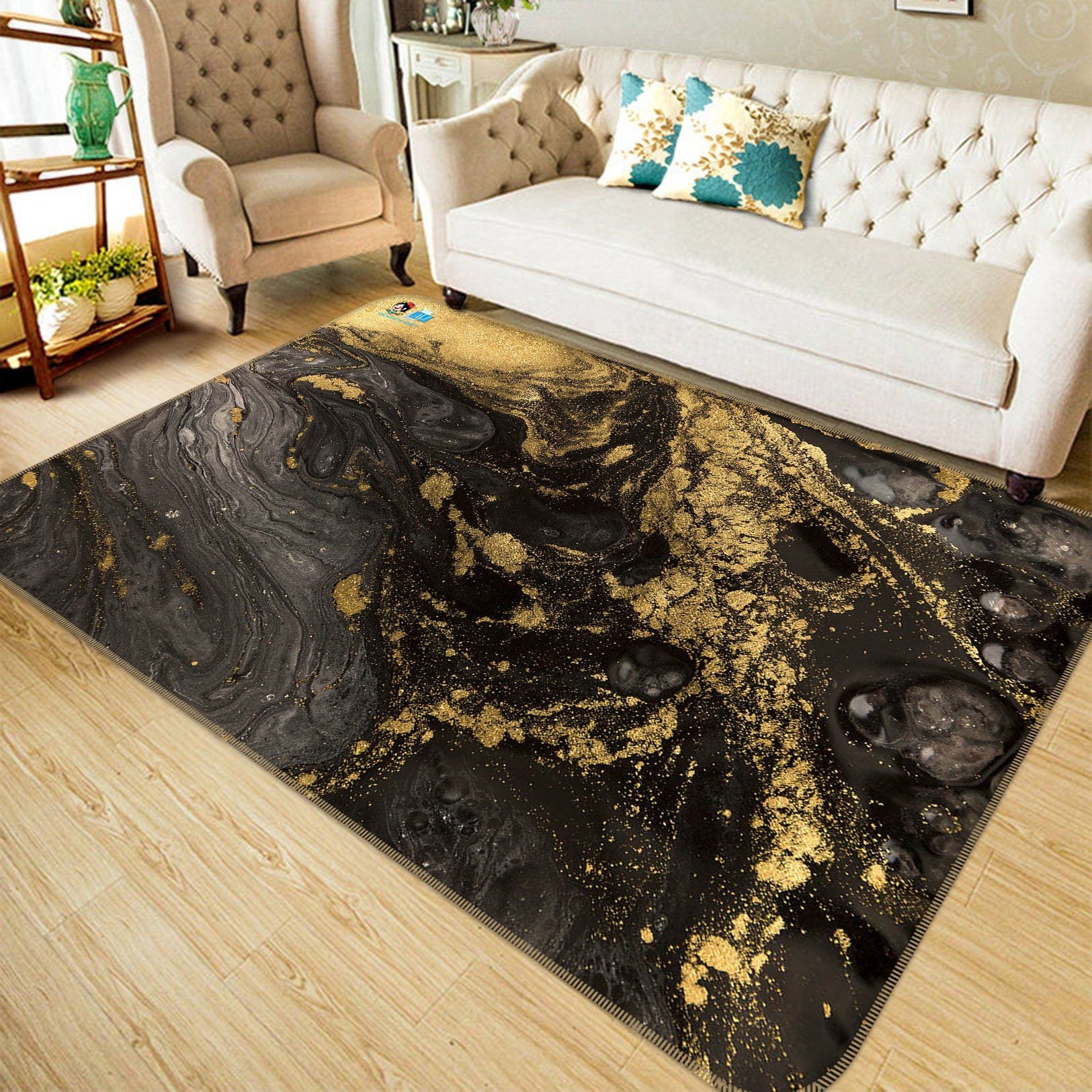 3D Black Gold Pattern 375 Non Slip Rug Mat Mat AJ Creativity Home 