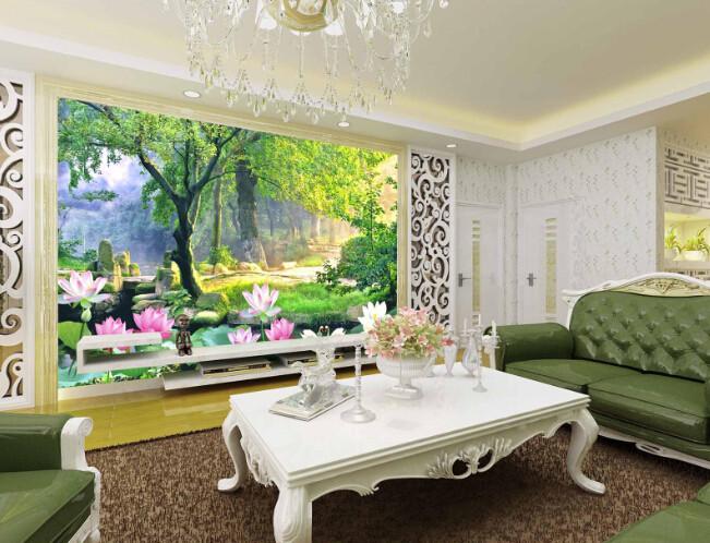 3D Blooming Trees And Lotus Wallpaper AJ Wallpaper 1 