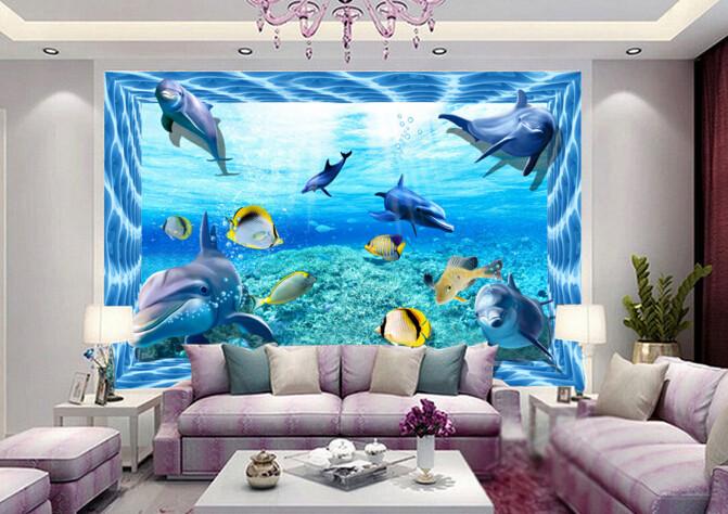 3D Bright Blue Ocean Floor Mural Wallpaper AJ Wallpaper 2 