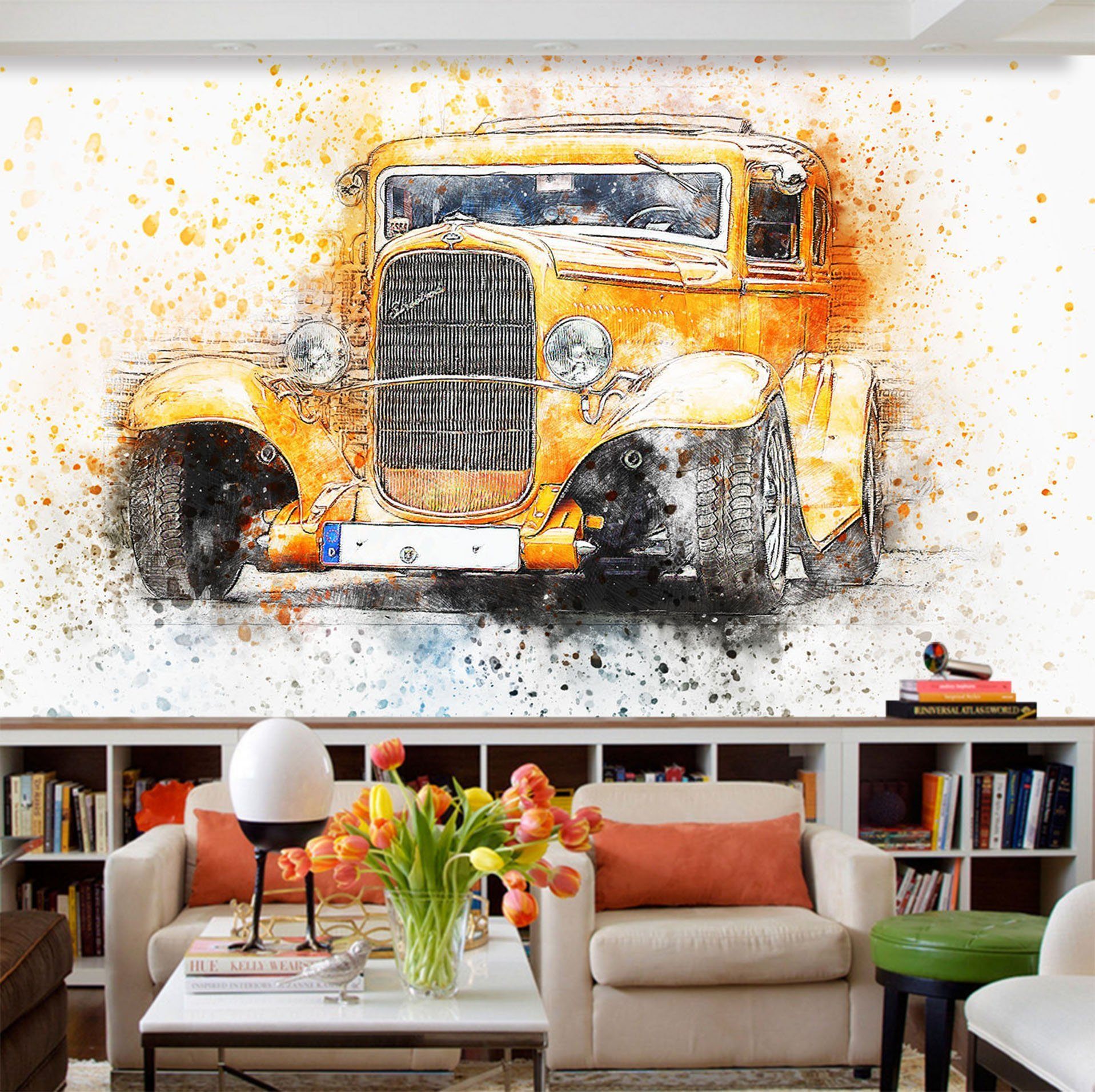 D Yellow Car 952 Vehicle Wall Murals Wallpaper AJ Wallpaper 2 