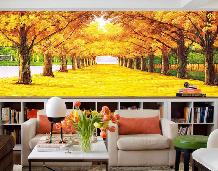 3D Gold Forest Trees 489 Wallpaper AJ Wallpaper 