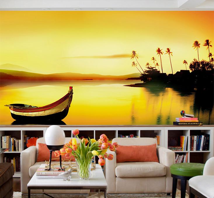 3D Sunset Glow Floating Boat 23 Wallpaper AJ Wallpaper 