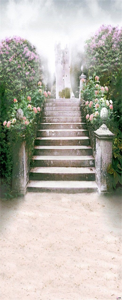 3D full of flowers Steps door mural Wallpaper AJ Wallpaper 