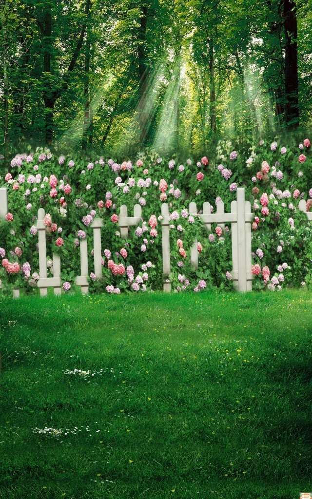3D lawn flower Fence door mural Wallpaper AJ Wallpaper 