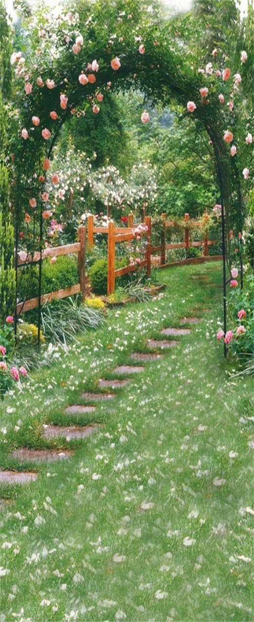 3D steps on the grass flower arch door mural Wallpaper AJ Wallpaper 